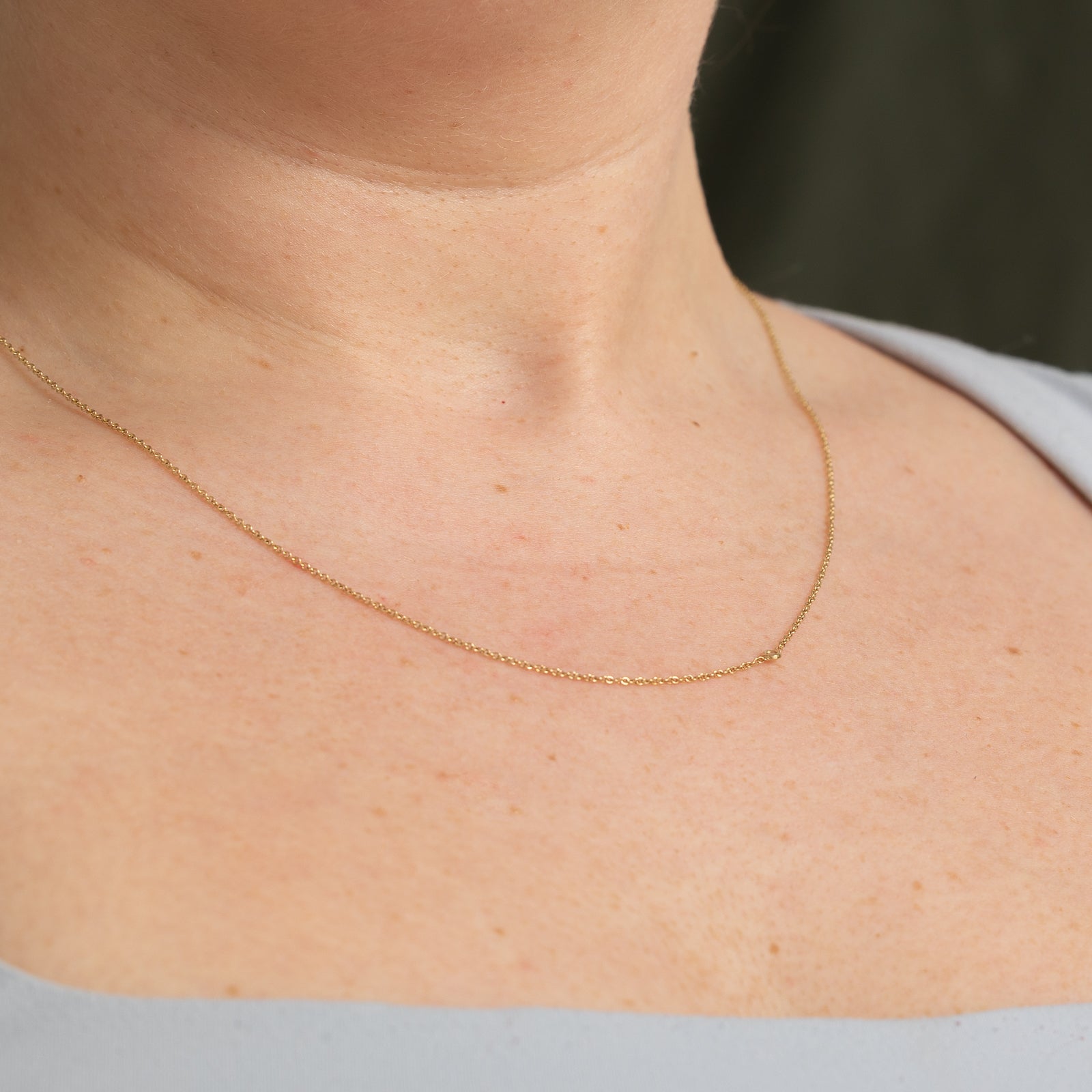 'Zoé Chicco' 14k Gold Offset Floating Diamond Chain Necklace | 0.02ct | 18"