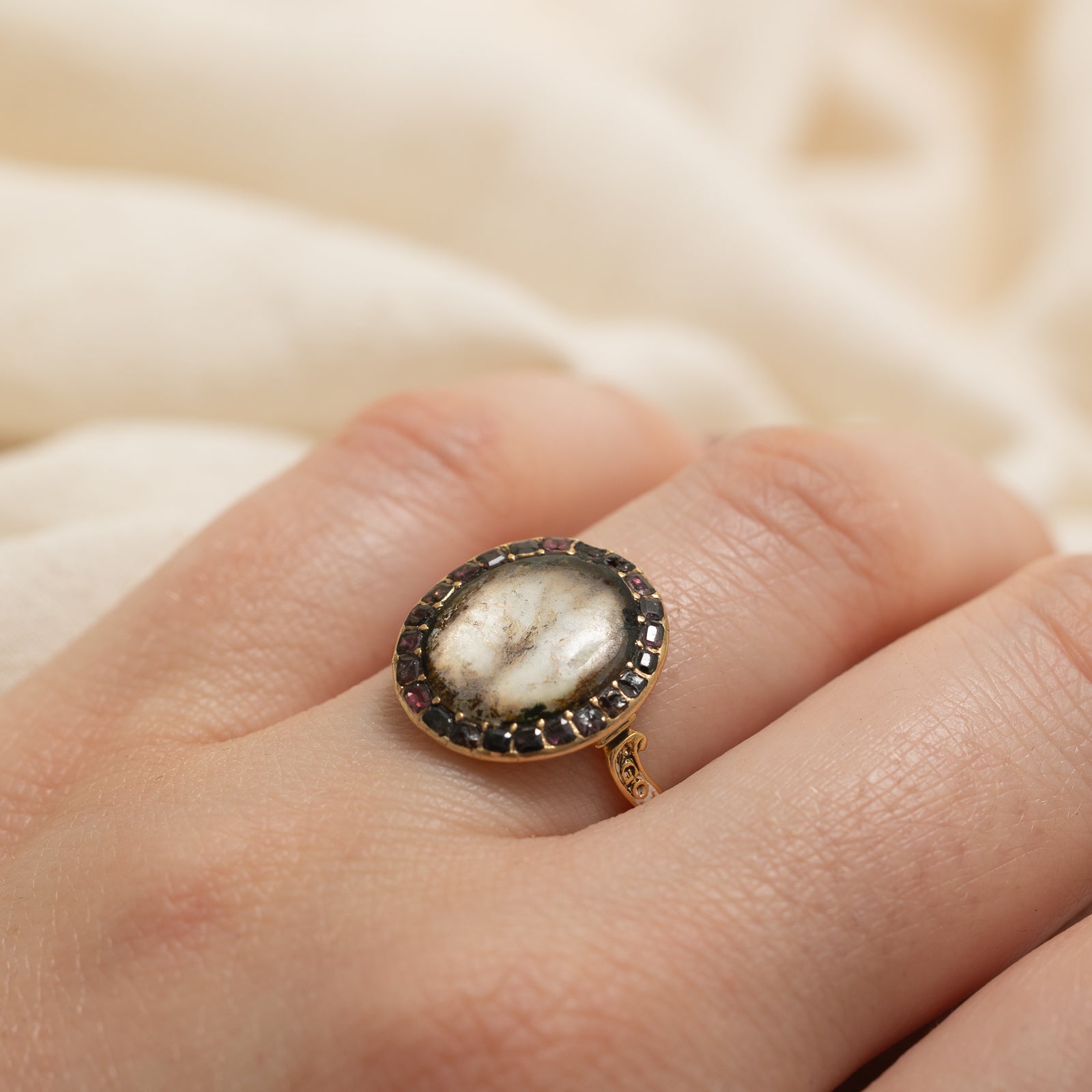 Georgian Memento Mori Garnet & Glass Ring | 0.60ctw | SZ 7.75