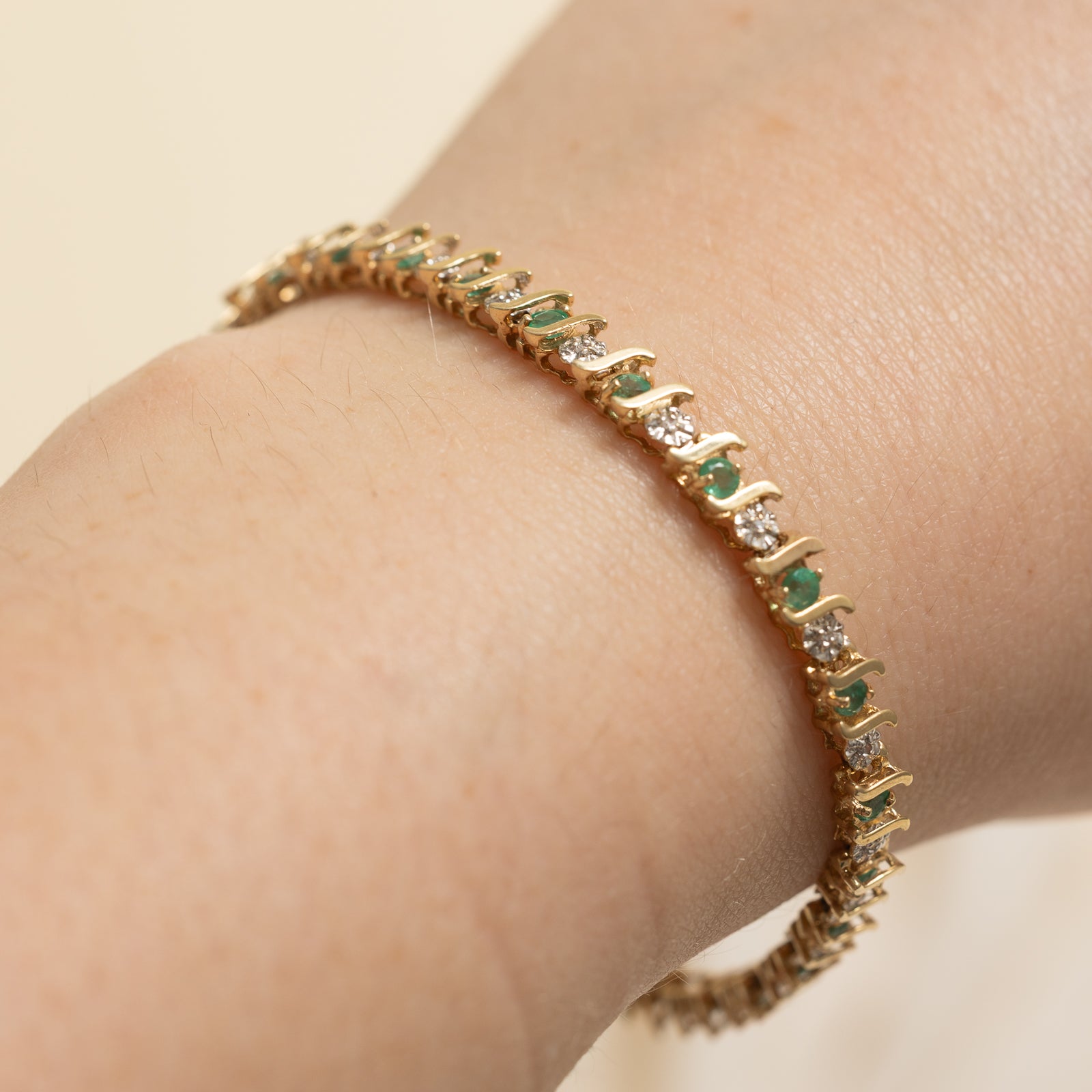 Emerald & Diamond Eternity Bracelet | 1.50ctw, 0.14ctw | 7"