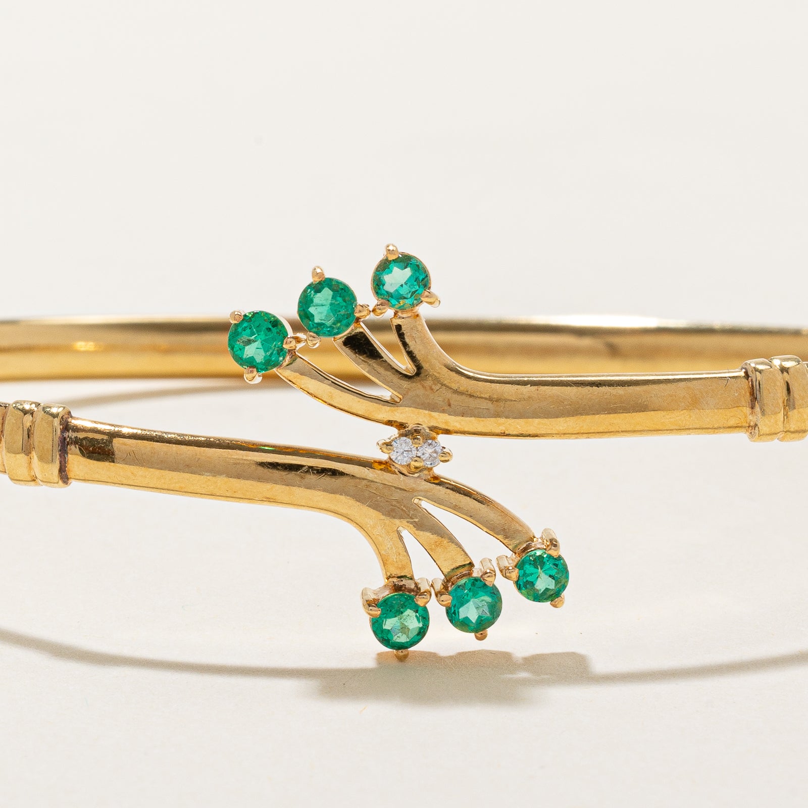 Italian Emerald & Diamond Bypass Bracelet | 0.60ctw, 0.02ctw | 7"