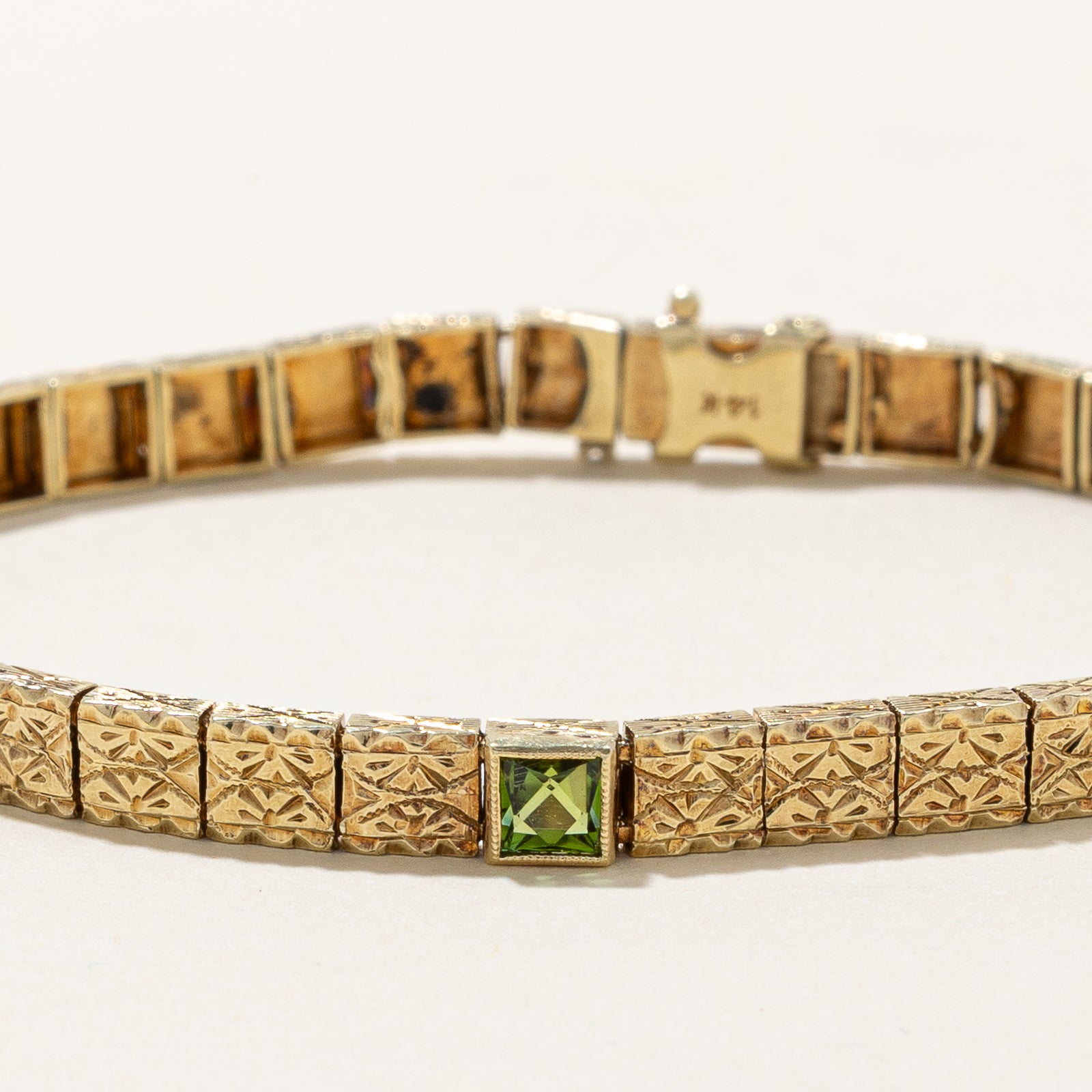 Peridot Engraved Gemstone Bracelet | 0.75ctw | 7"