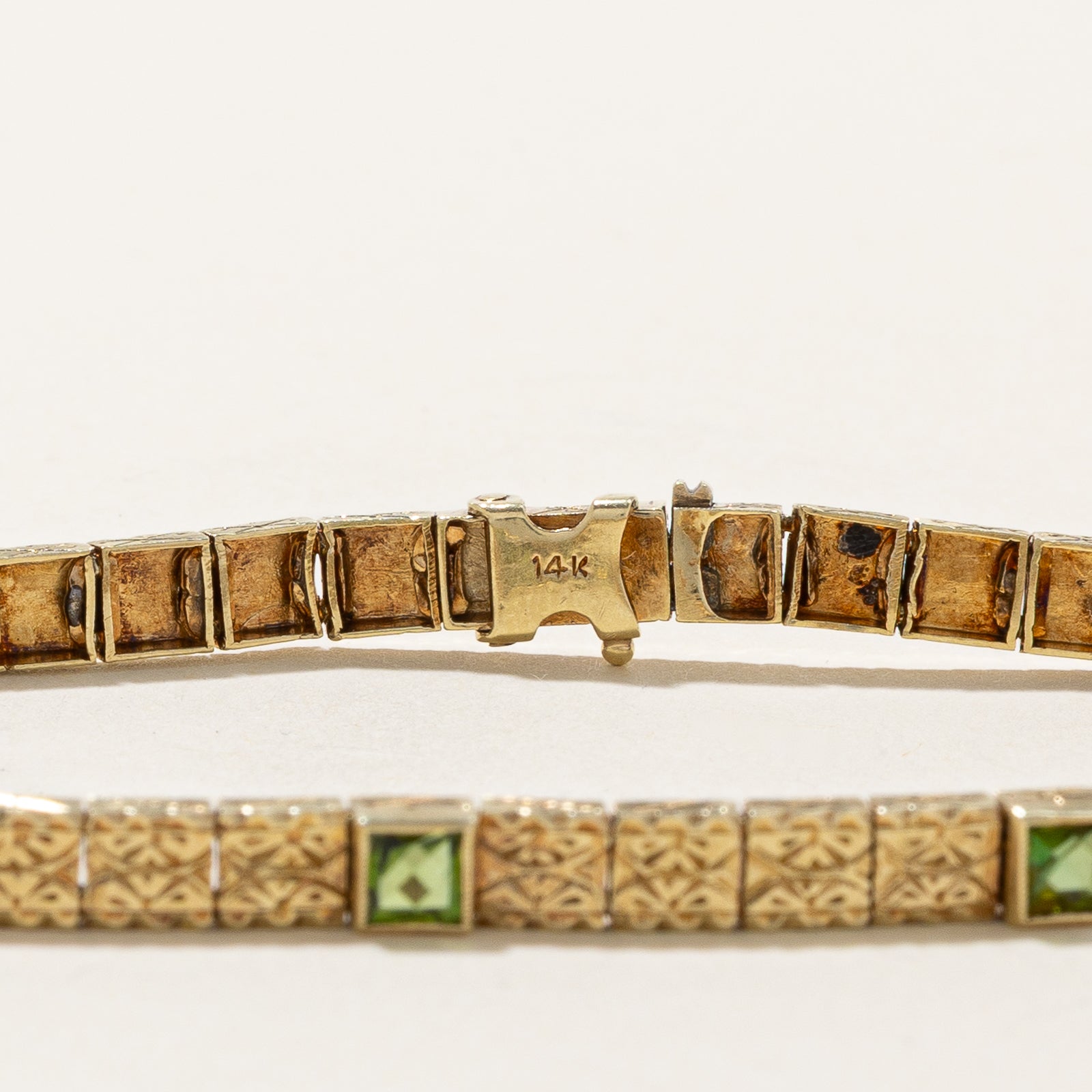 Peridot Engraved Gemstone Bracelet | 0.75ctw | 7"
