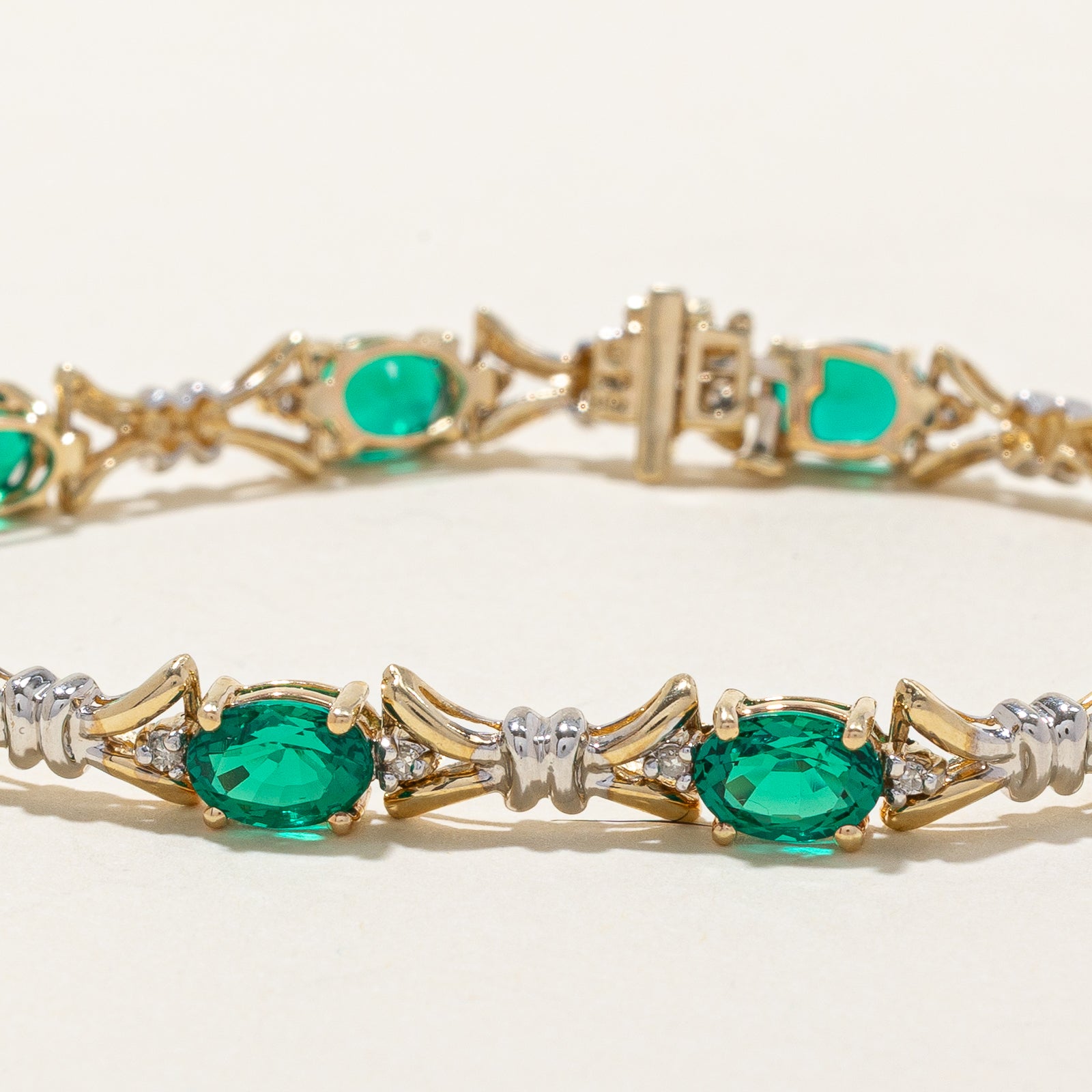 Synthetic Emerald & Diamond Eternity Bracelet | 7.50ctw, 0.12ctw | 7.5"