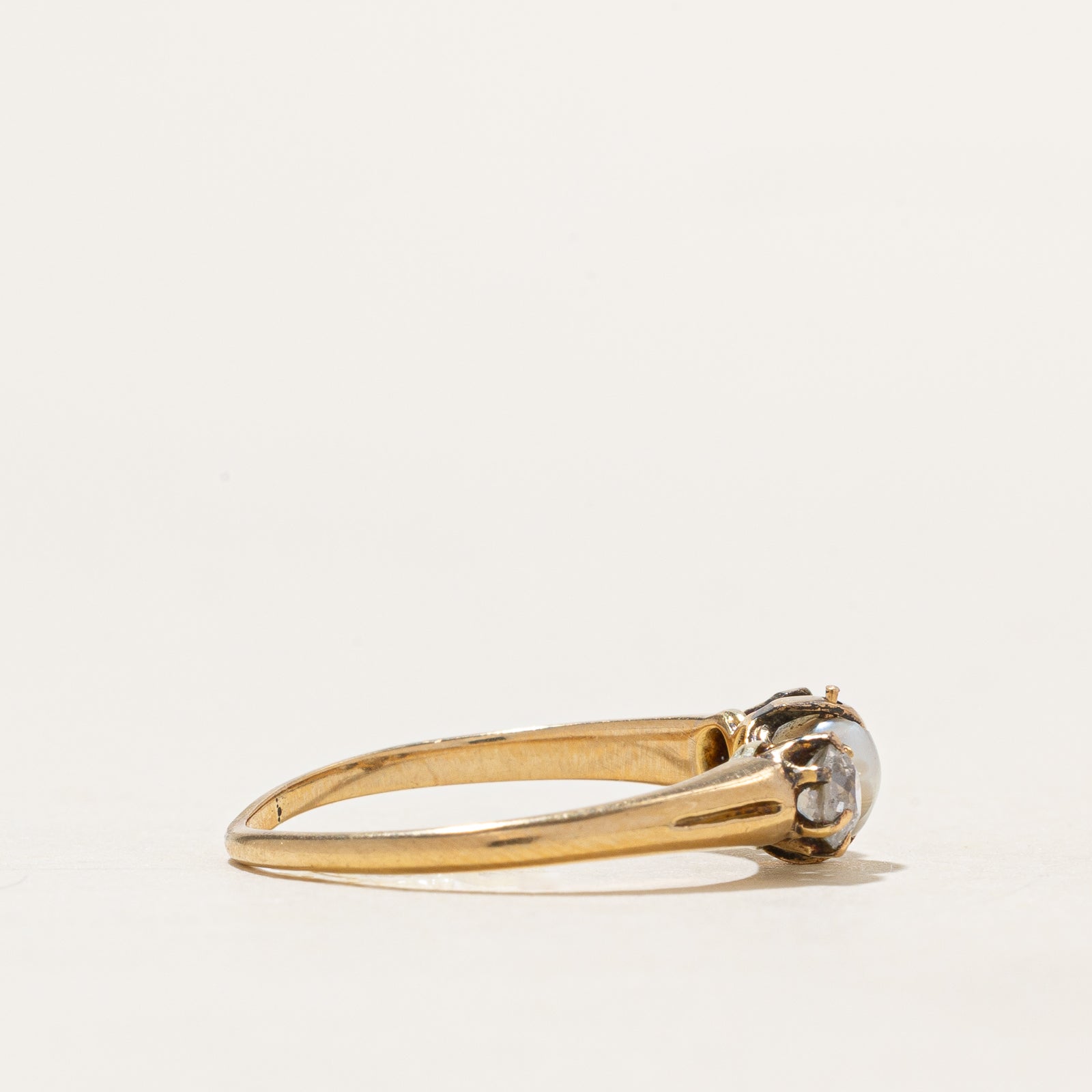 Pearl & Old European Diamond Ring | 0.45ctw | SZ 7.5