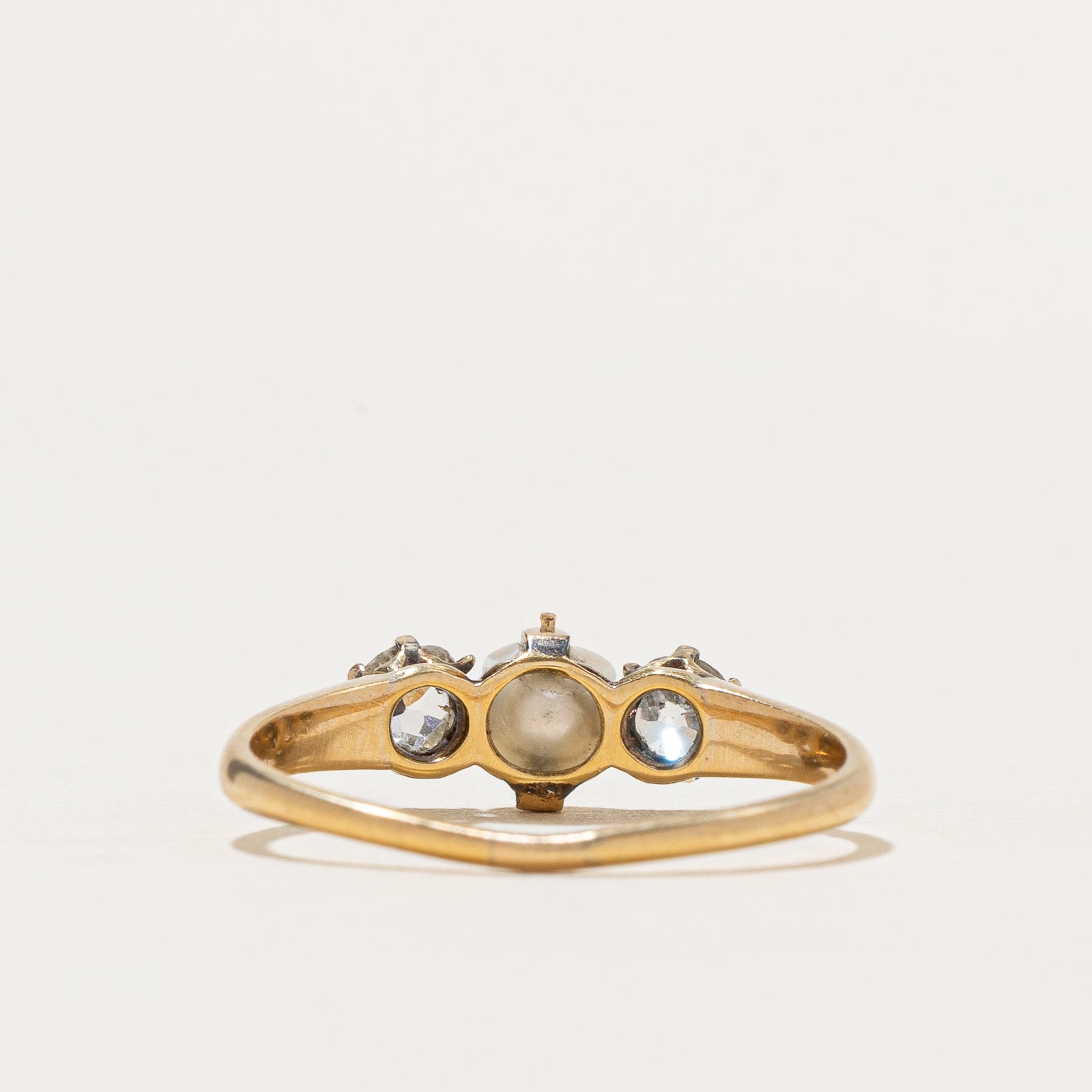 Antique natural Pearl & Old-cut Diamond trilogy ring | 0.45ctw | SZ 7.5
