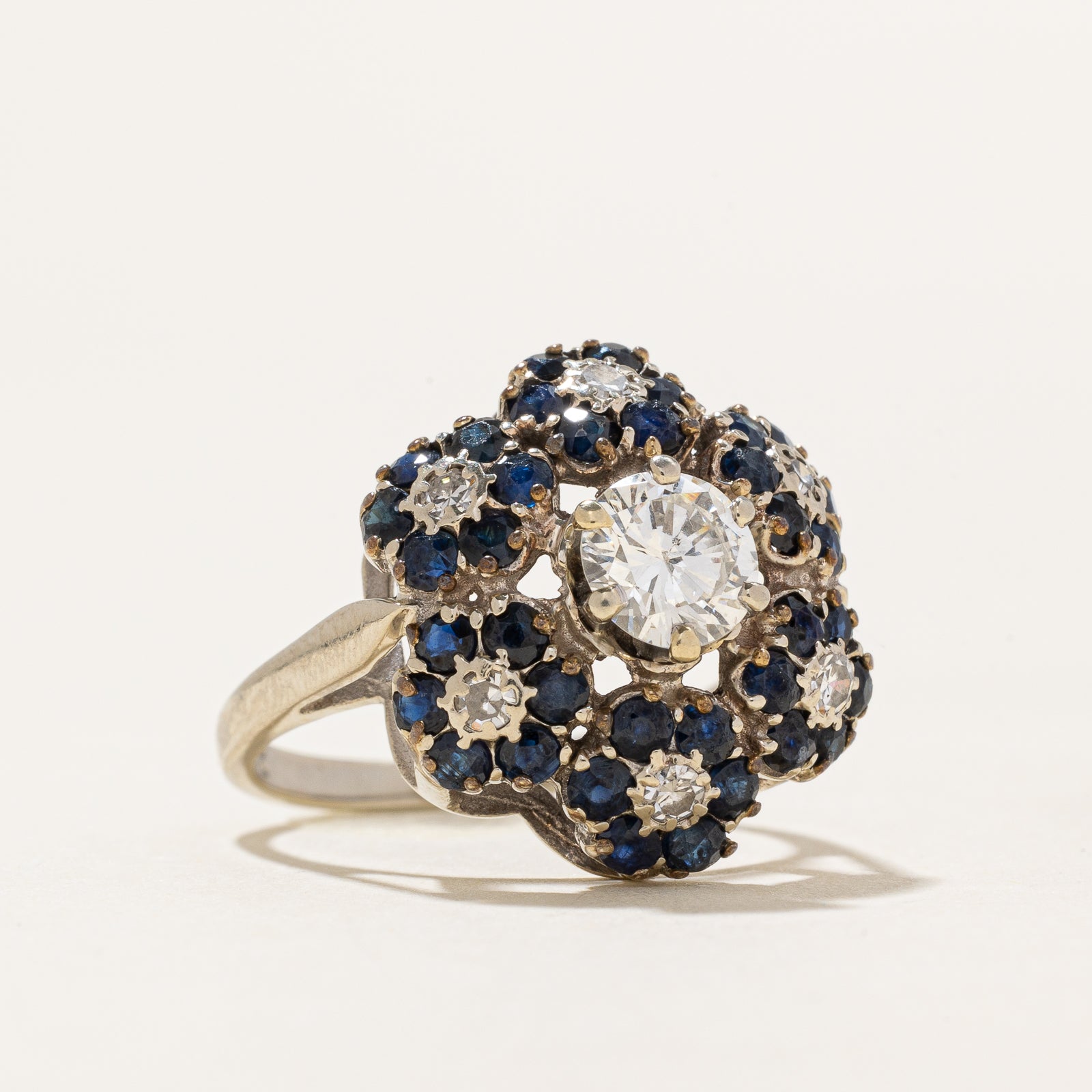 Diamond & Sapphire Floral Cocktail Ring | 0.83ctw, 0.75ctw | SZ 6.75
