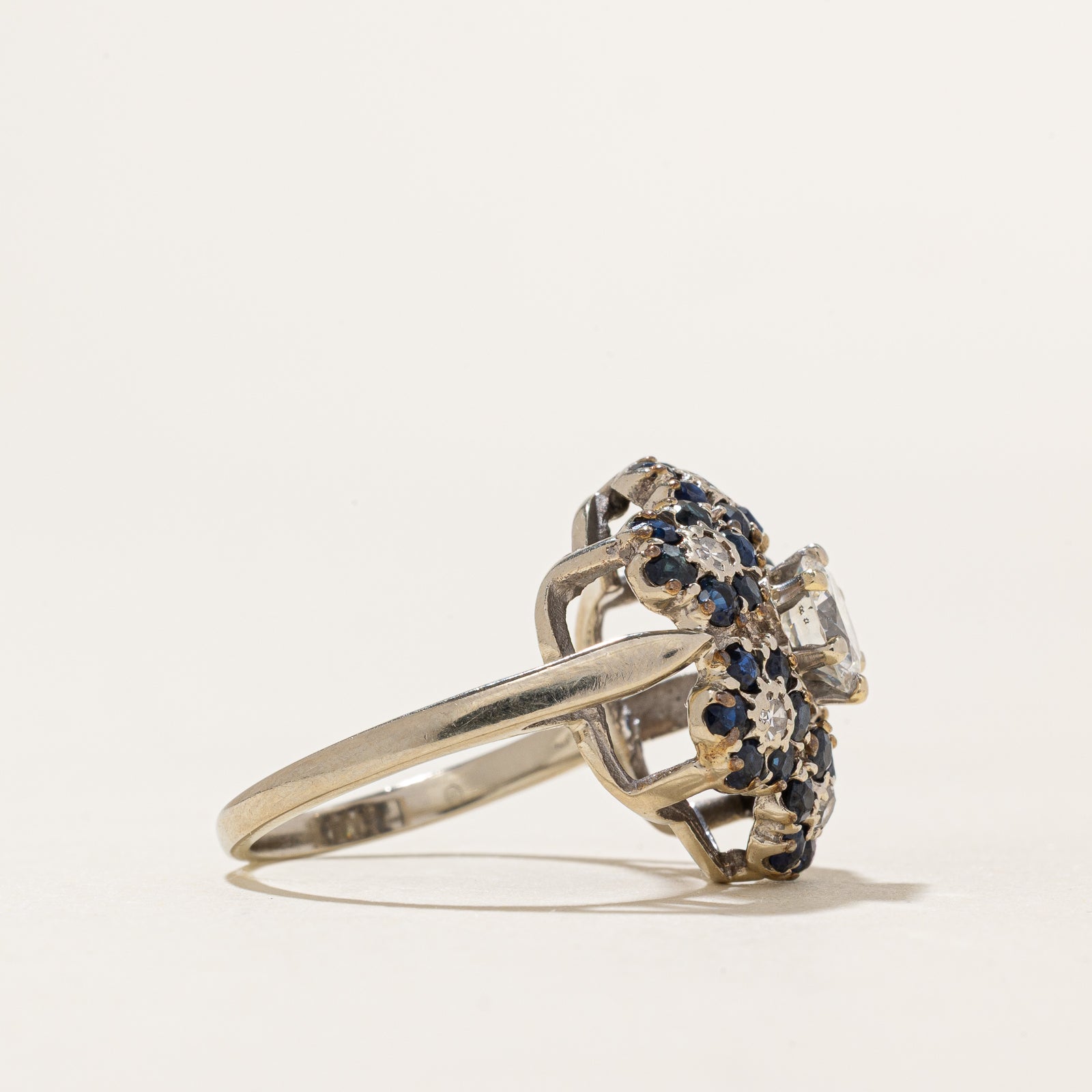 Diamond & Sapphire Floral Cocktail Ring | 0.83ctw, 0.75ctw | SZ 6.75