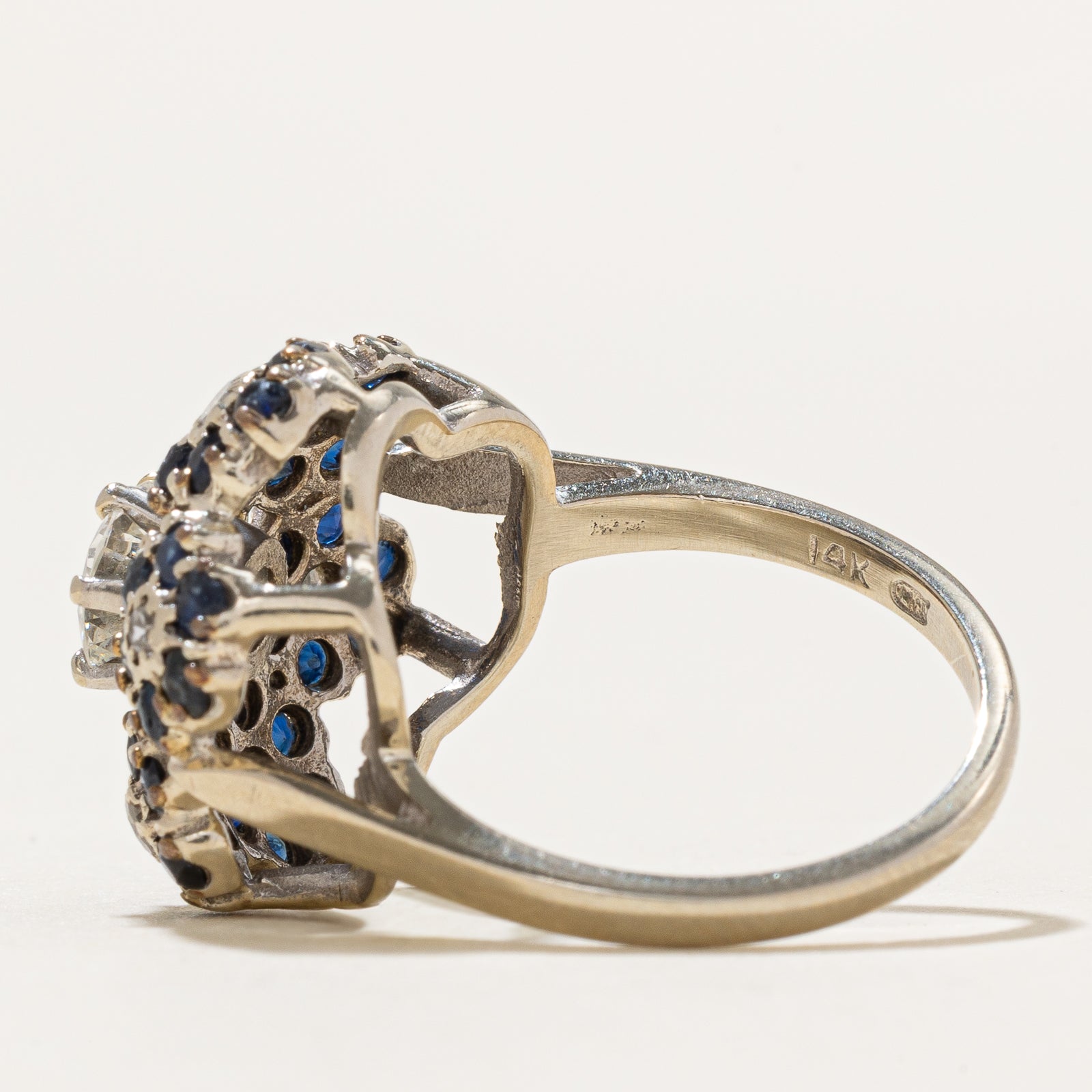 Diamond & Sapphire Floral Cocktail Ring | 0.83ctw, 0.75ctw | SZ 6.75