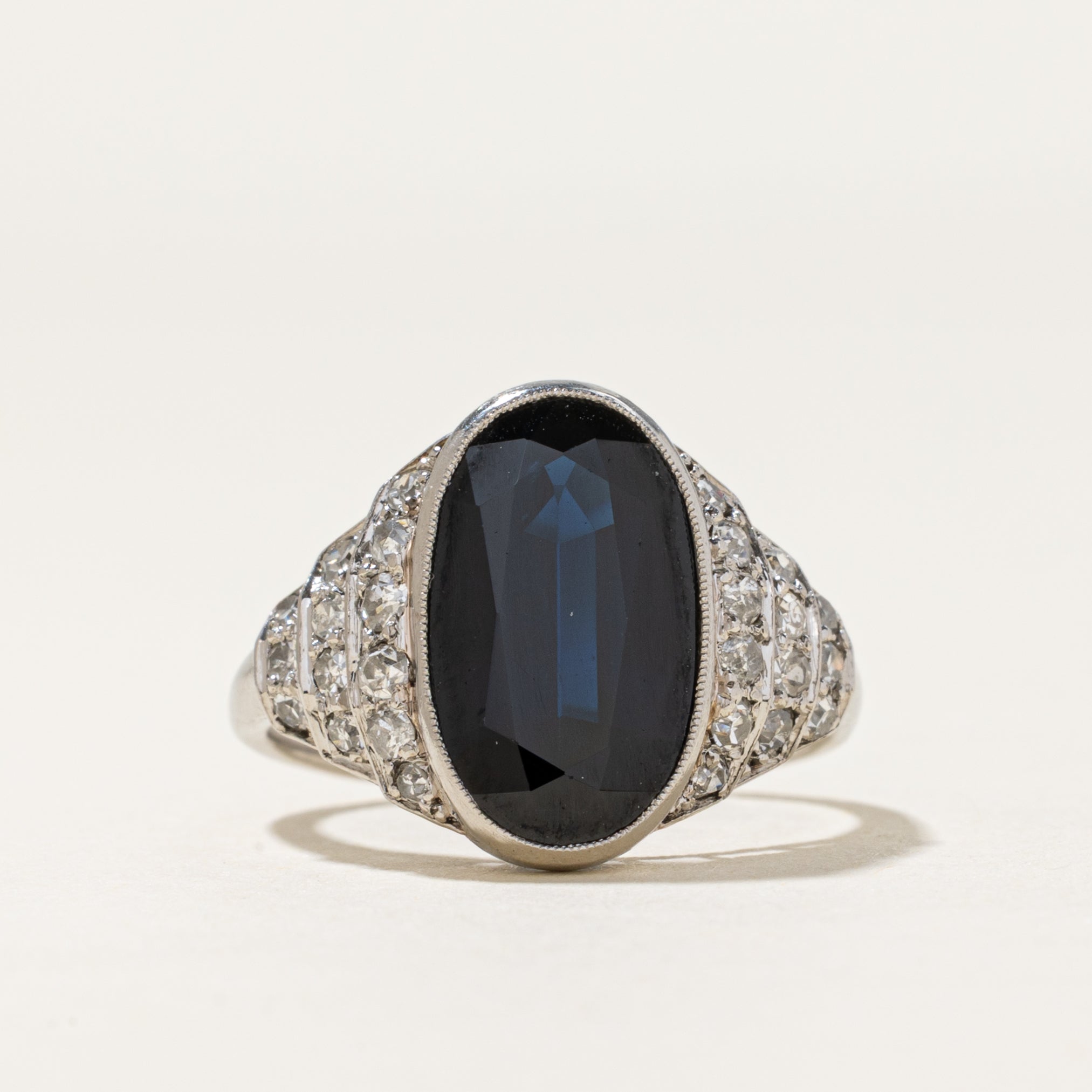 Vintage Platinum Sapphire & Diamond Ring | 3.16ct, 0.58ctw | SZ 5.75