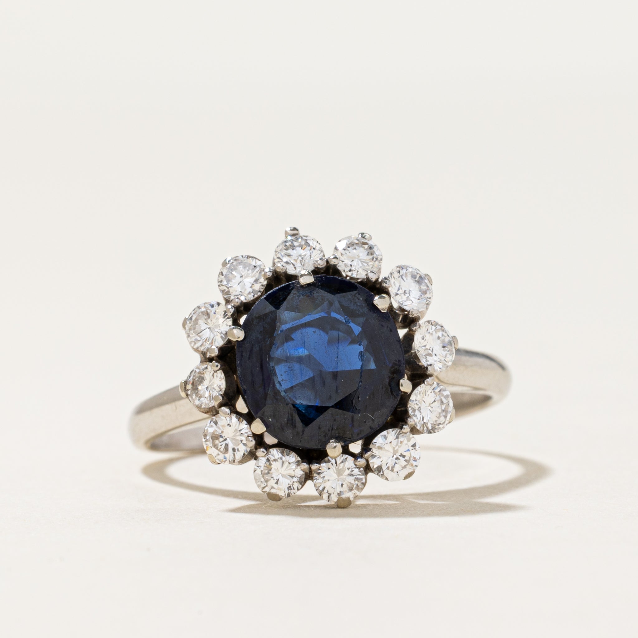18K Diamond Halo & Sapphire Ring | 0.80ctw | 1.50ct | SZ 6.75