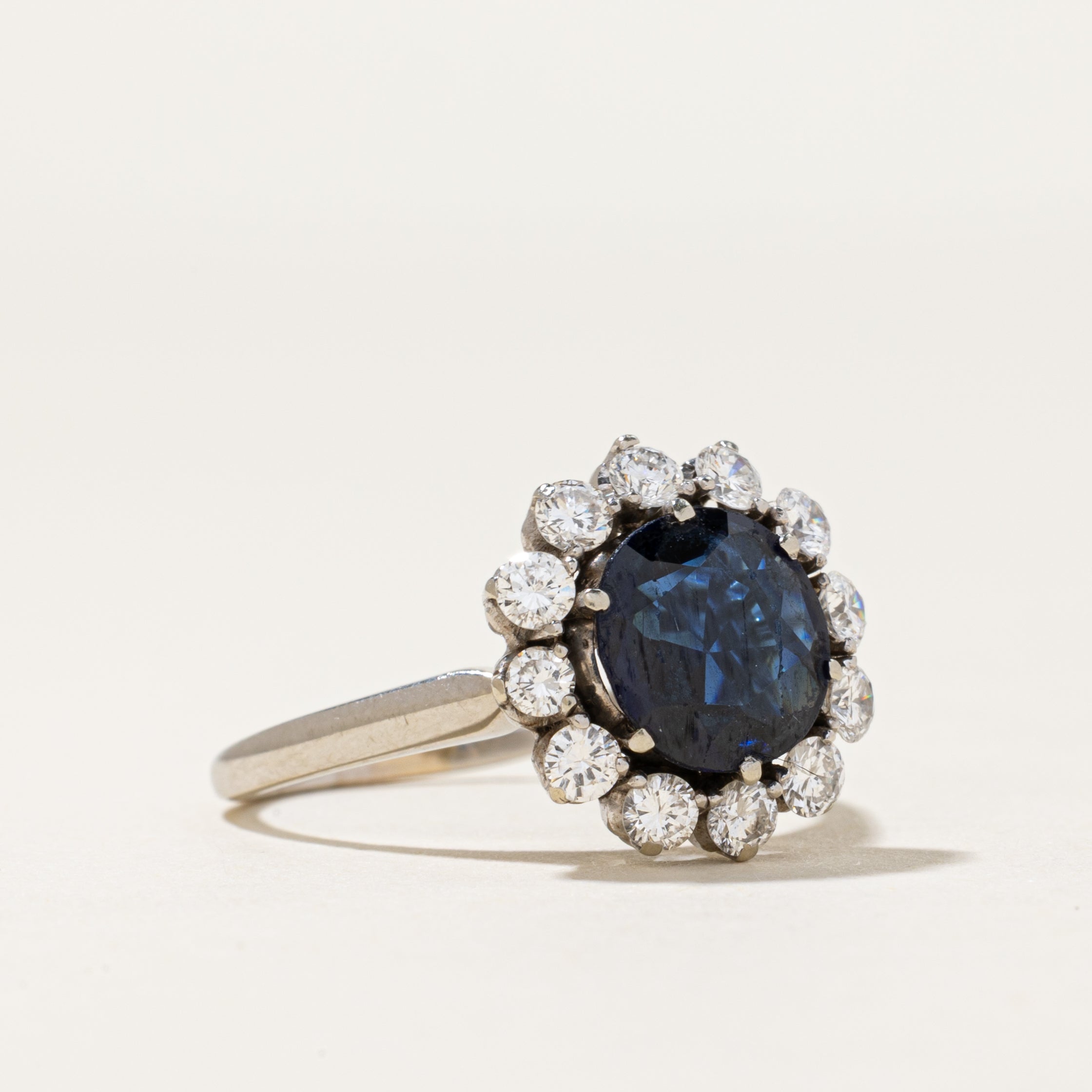 18K Diamond Halo & Sapphire Ring | 0.80ctw | 1.50ct | SZ 6.75
