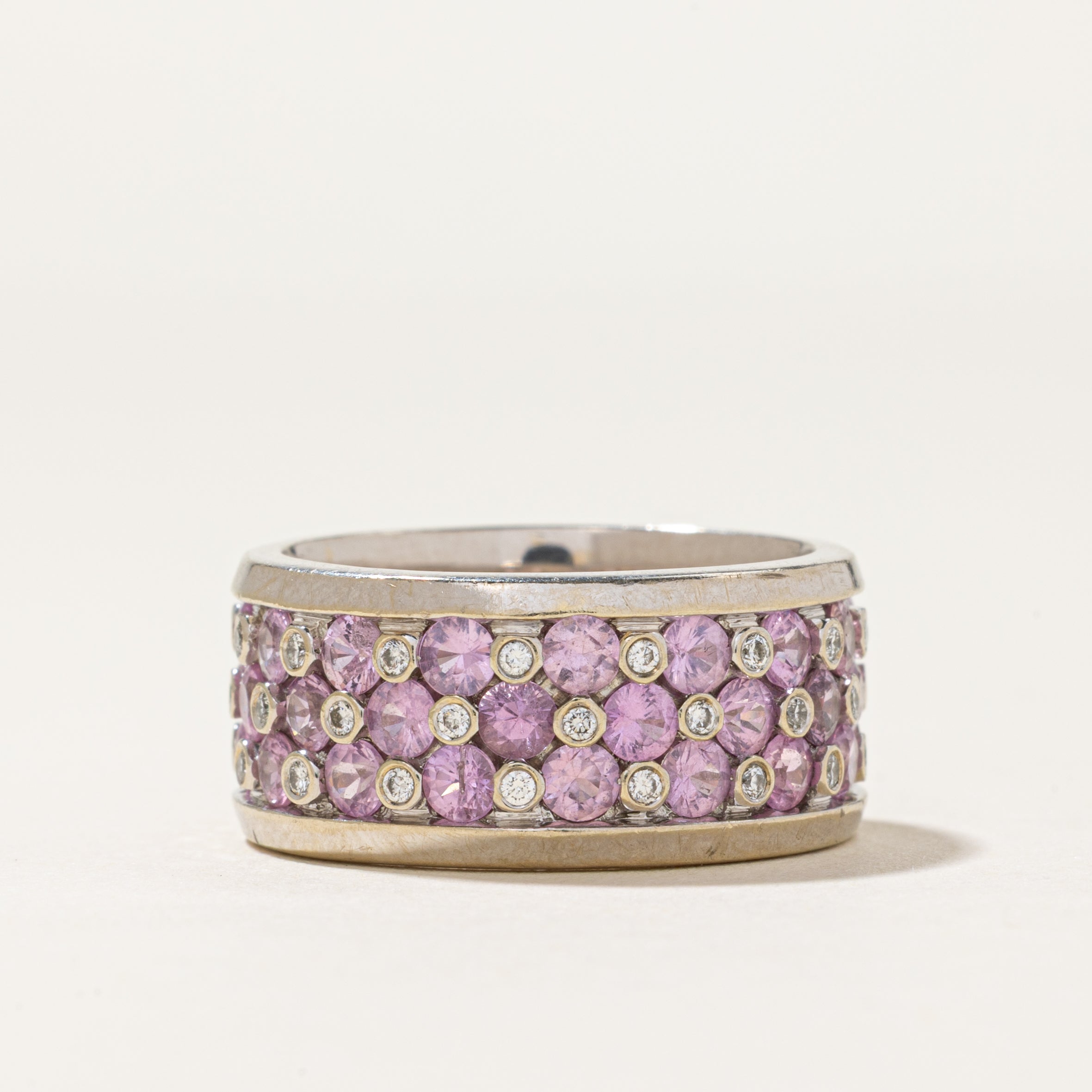 18K Eternity Pave Set Pink Sapphire & Diamond Band | 2.88ctw, 0.25ctw | SZ 7.75