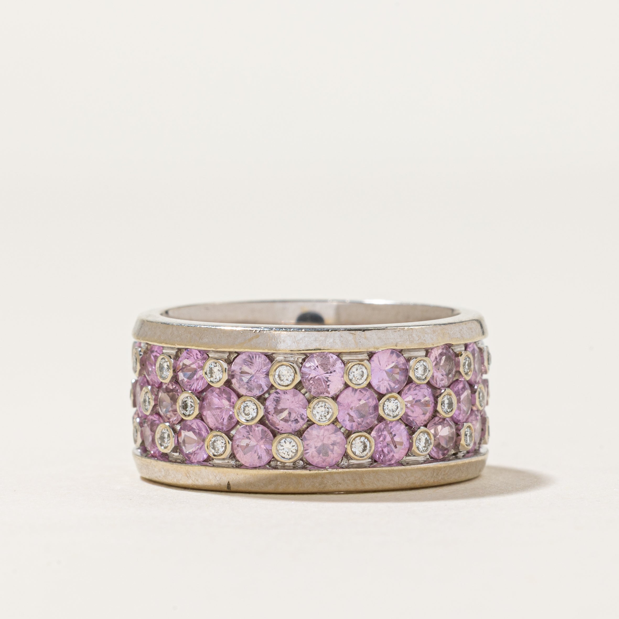 18K Eternity Pave Set Pink Sapphire & Diamond Band | 2.88ctw, 0.25ctw | SZ 7.75