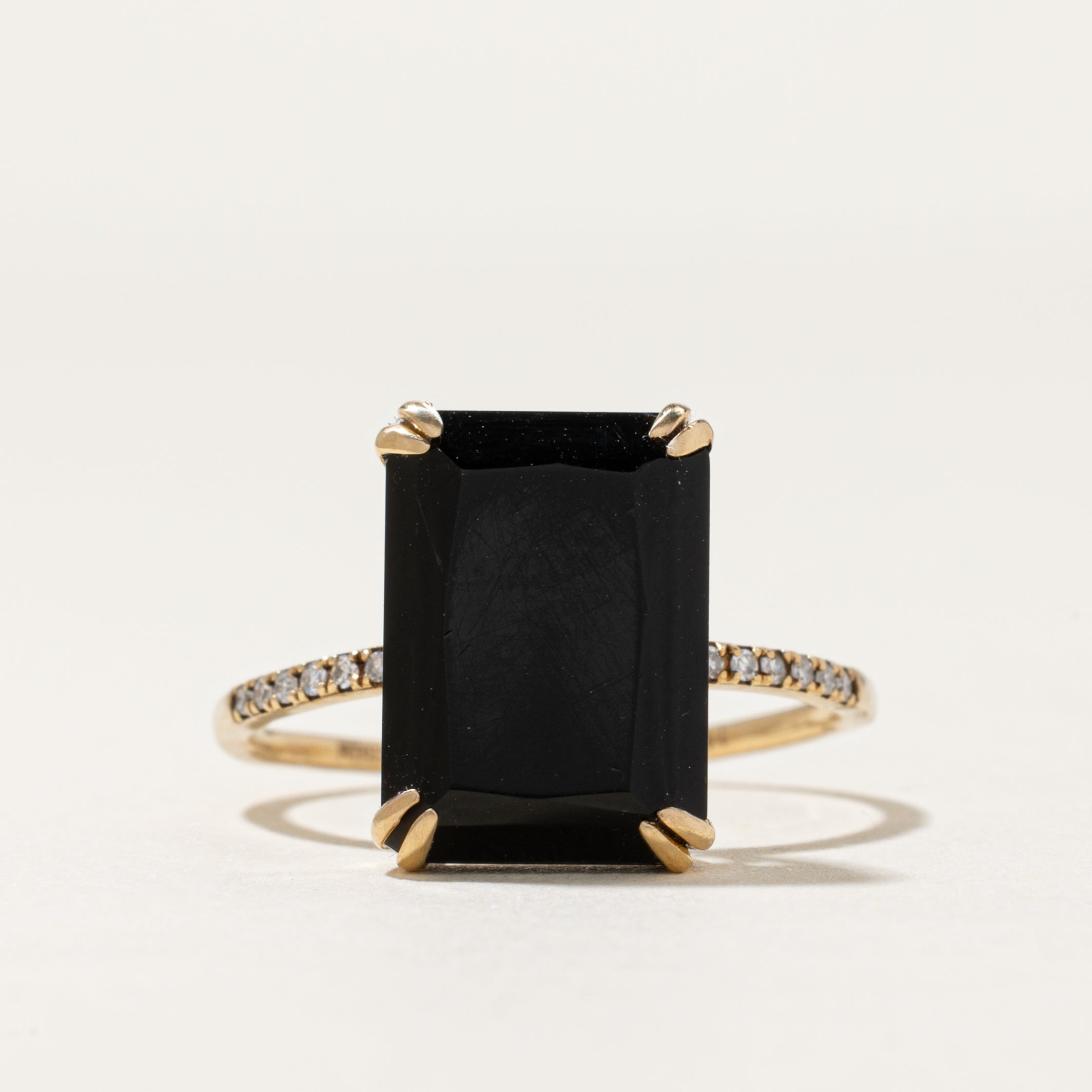 'Effy' 14k Rectangle Cut Onyx & Diamond Ring | 7.50ct, 0.05ctw | SZ 9.25