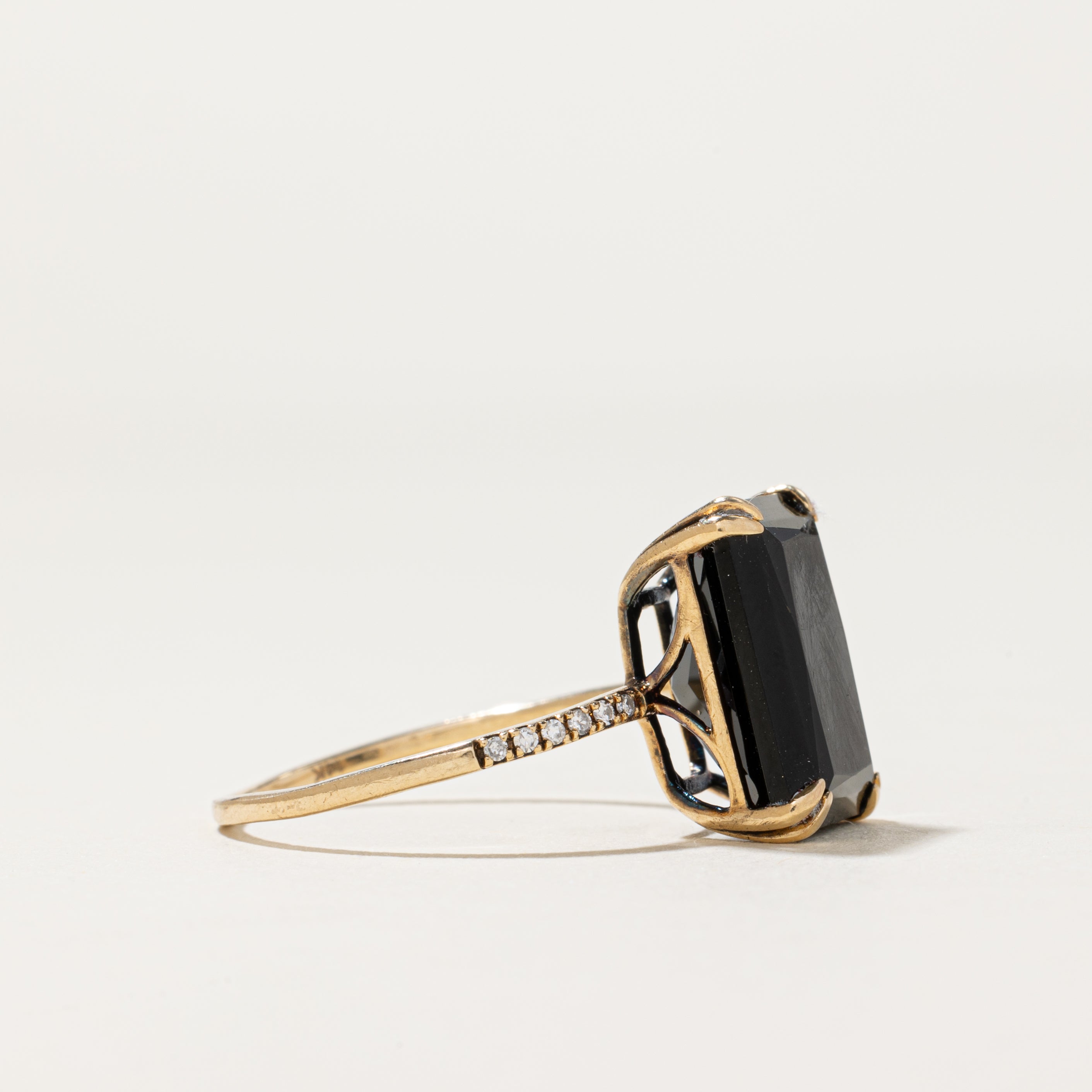 'Effy' 14k Rectangle Cut Onyx & Diamond Ring | 7.50ct, 0.05ctw | SZ 9.25
