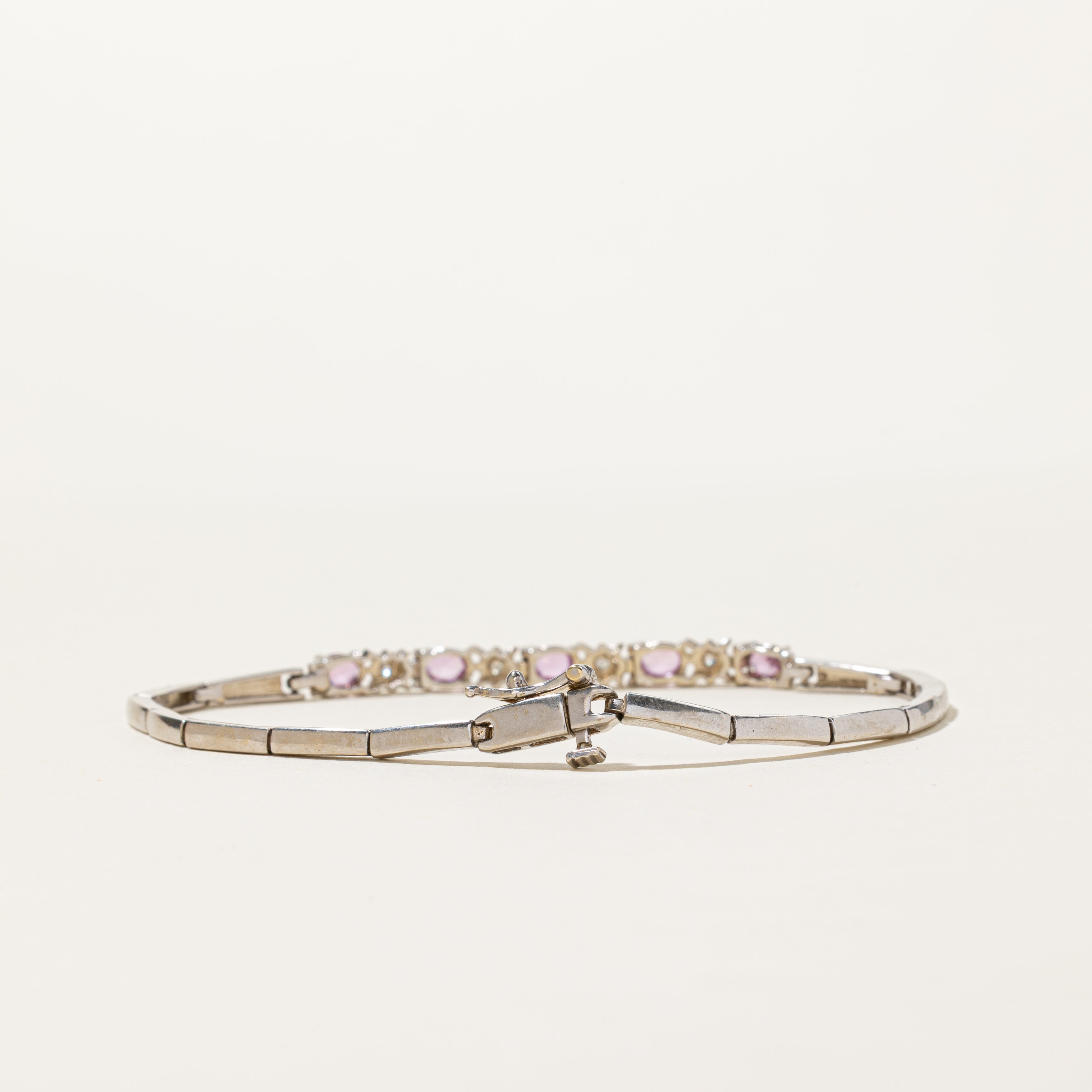 14K Pink Sapphire & Diamond Bar Link Gemstone Bracelet | 1.25ctw, 0.04ctw | 7.5"
