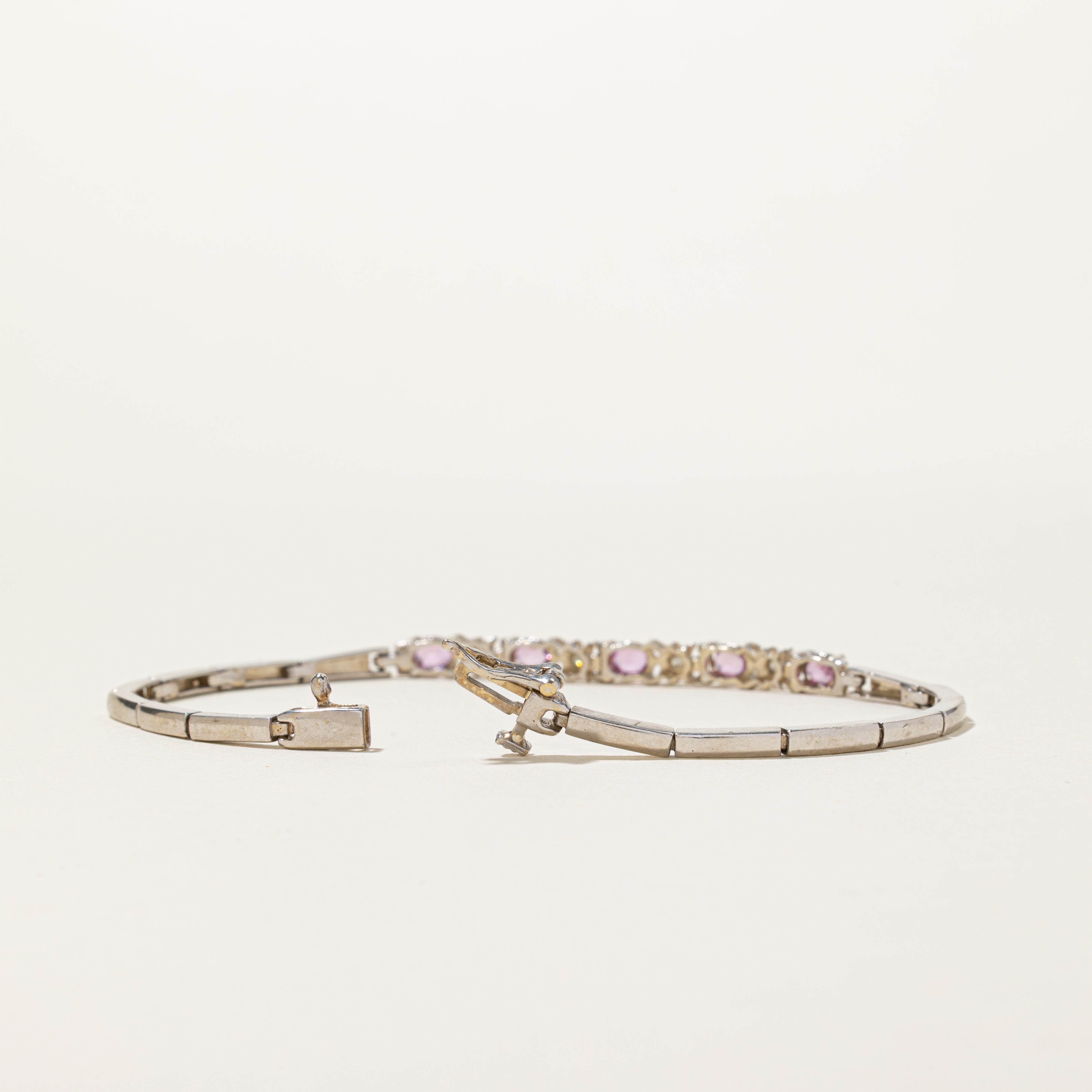 14K Pink Sapphire & Diamond Bar Link Gemstone Bracelet | 1.25ctw, 0.04ctw | 7.5"