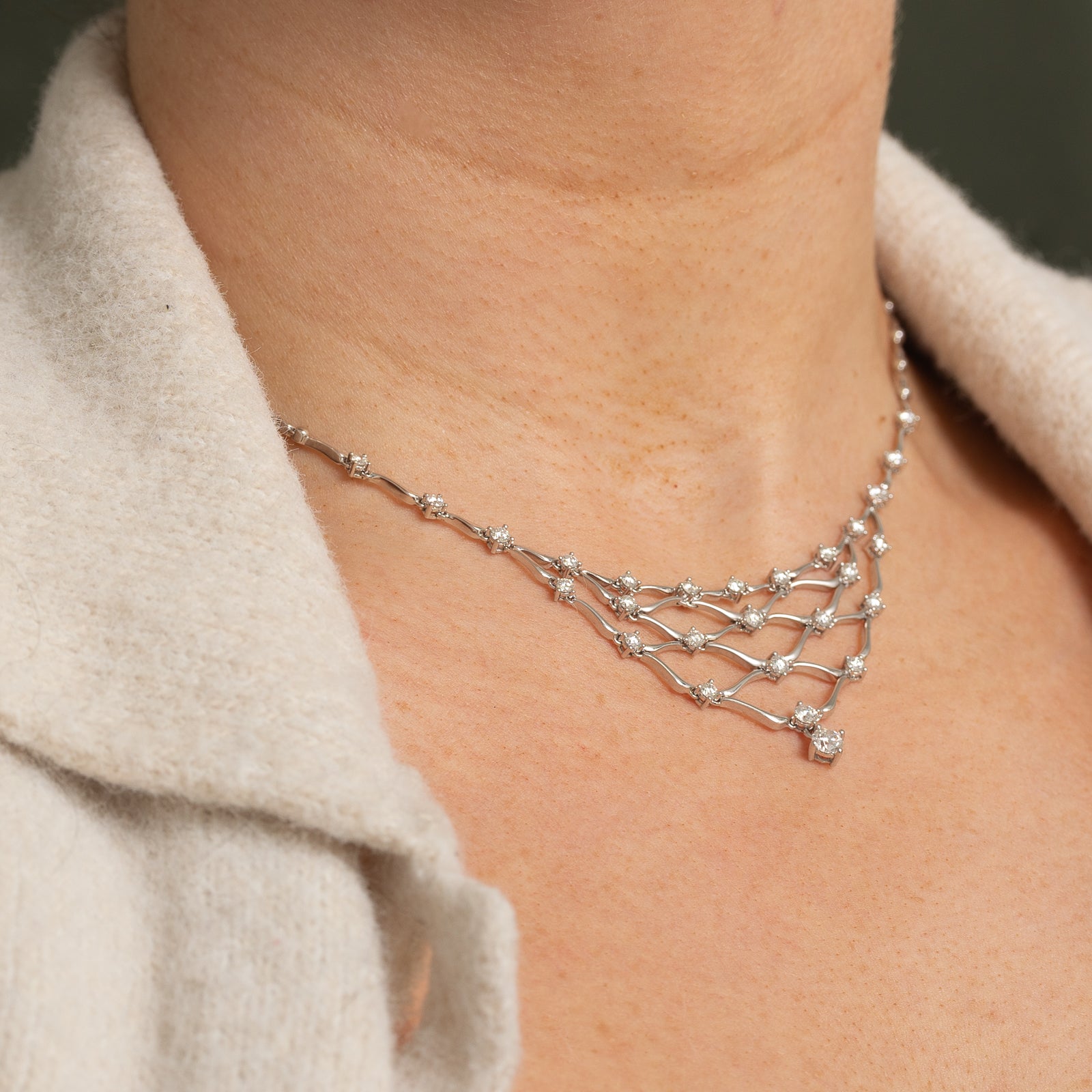 Diamond Encrusted Bib Necklace | 1.96ctw | 15.5"