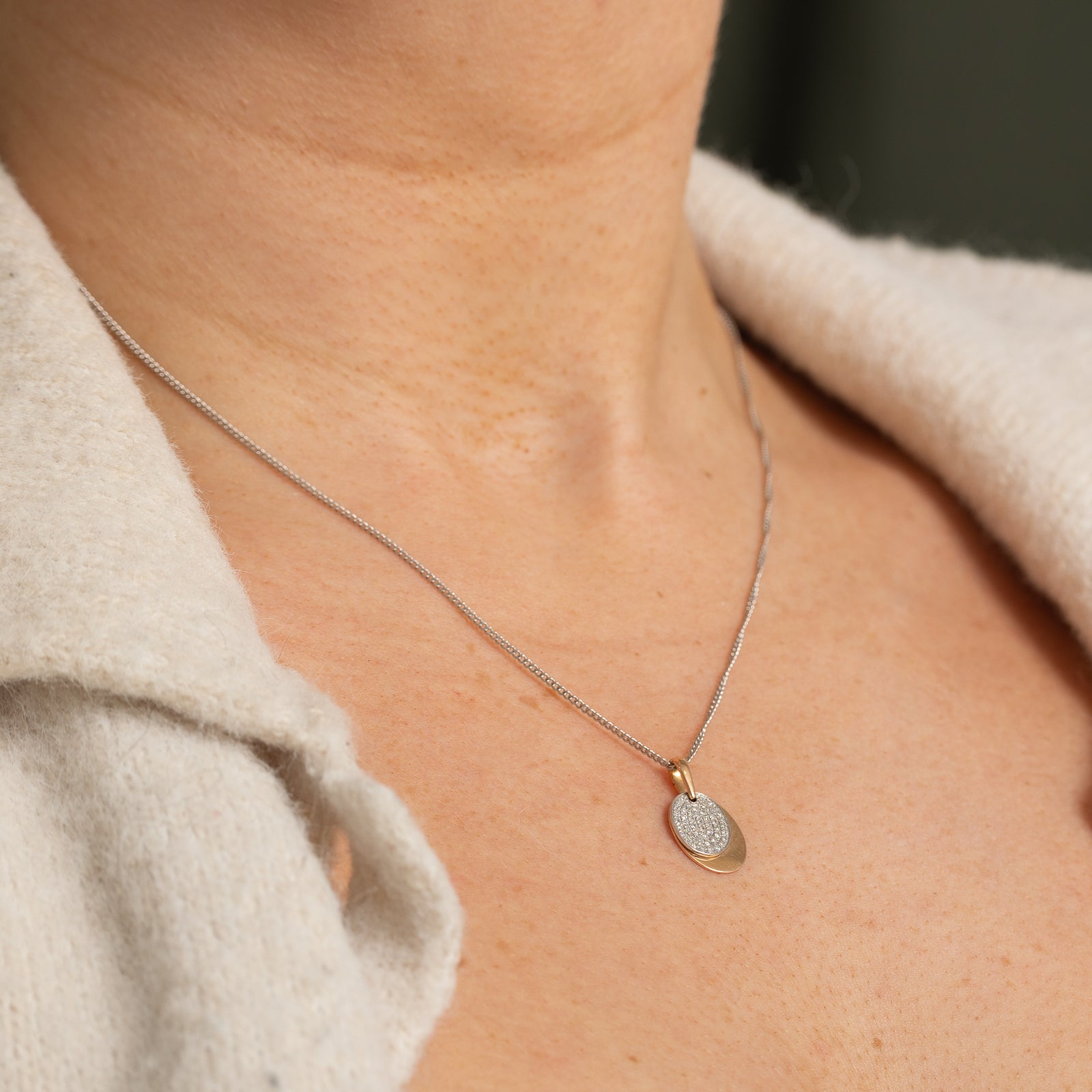 Pavé Set Diamond Oval Pendant | 0.09ctw