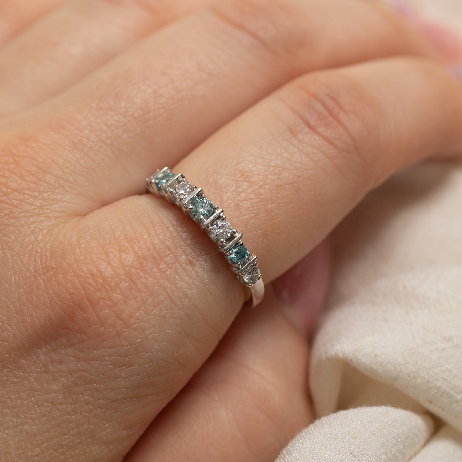 Semi Eternity Blue & White Diamond Ring | 0.21ctw, 0.29ctw | SZ 7.75