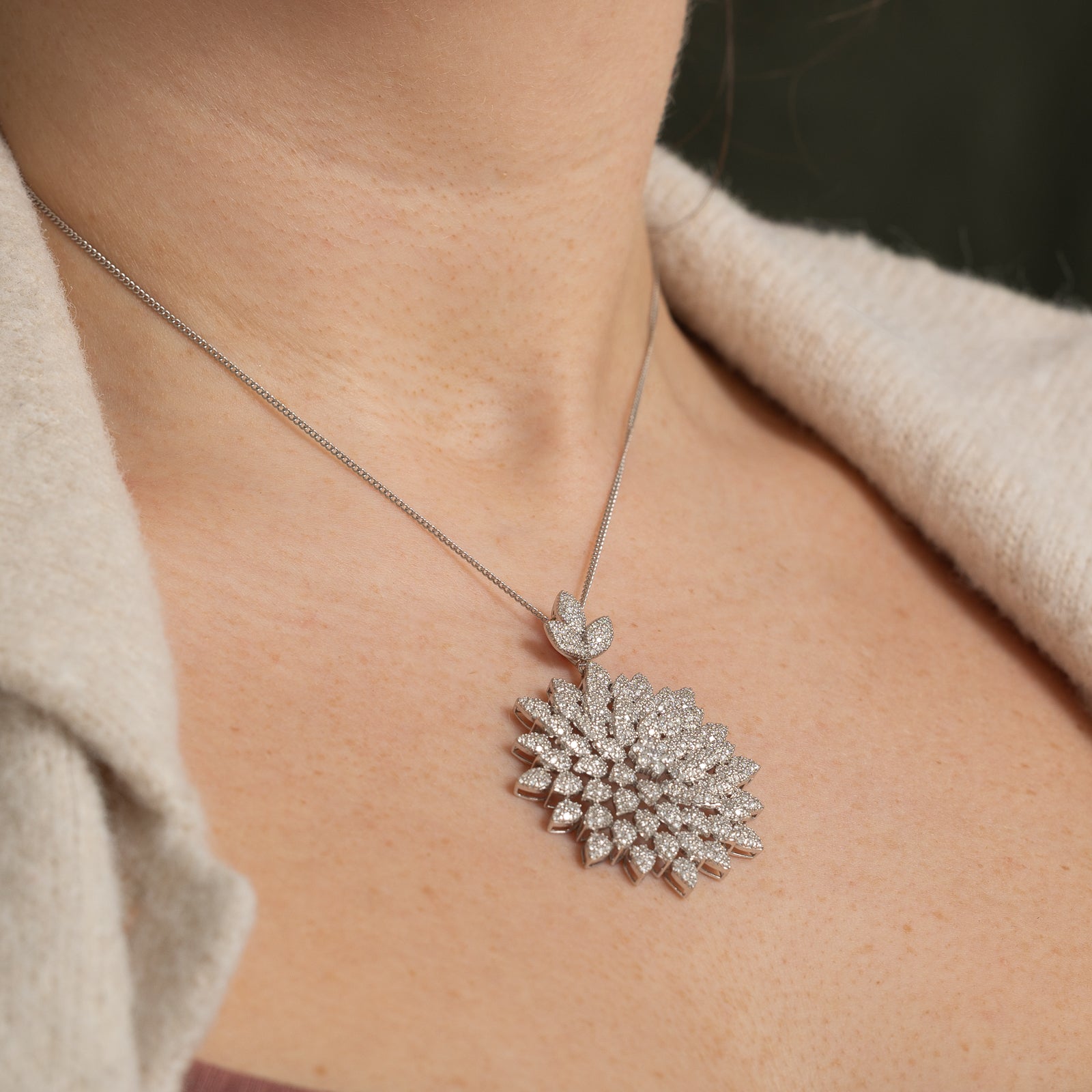 Pavé Set Diamond Floral Large Pendant | 4.52ctw
