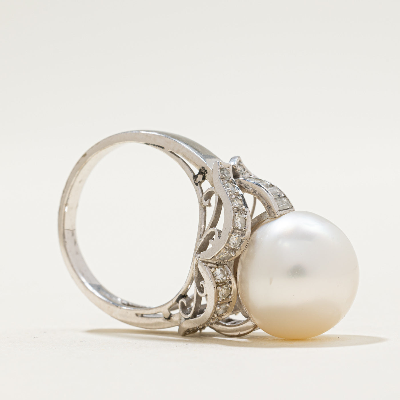 South Sea Pearl & Diamond Cocktail Ring | 0.44ctw | SZ 6