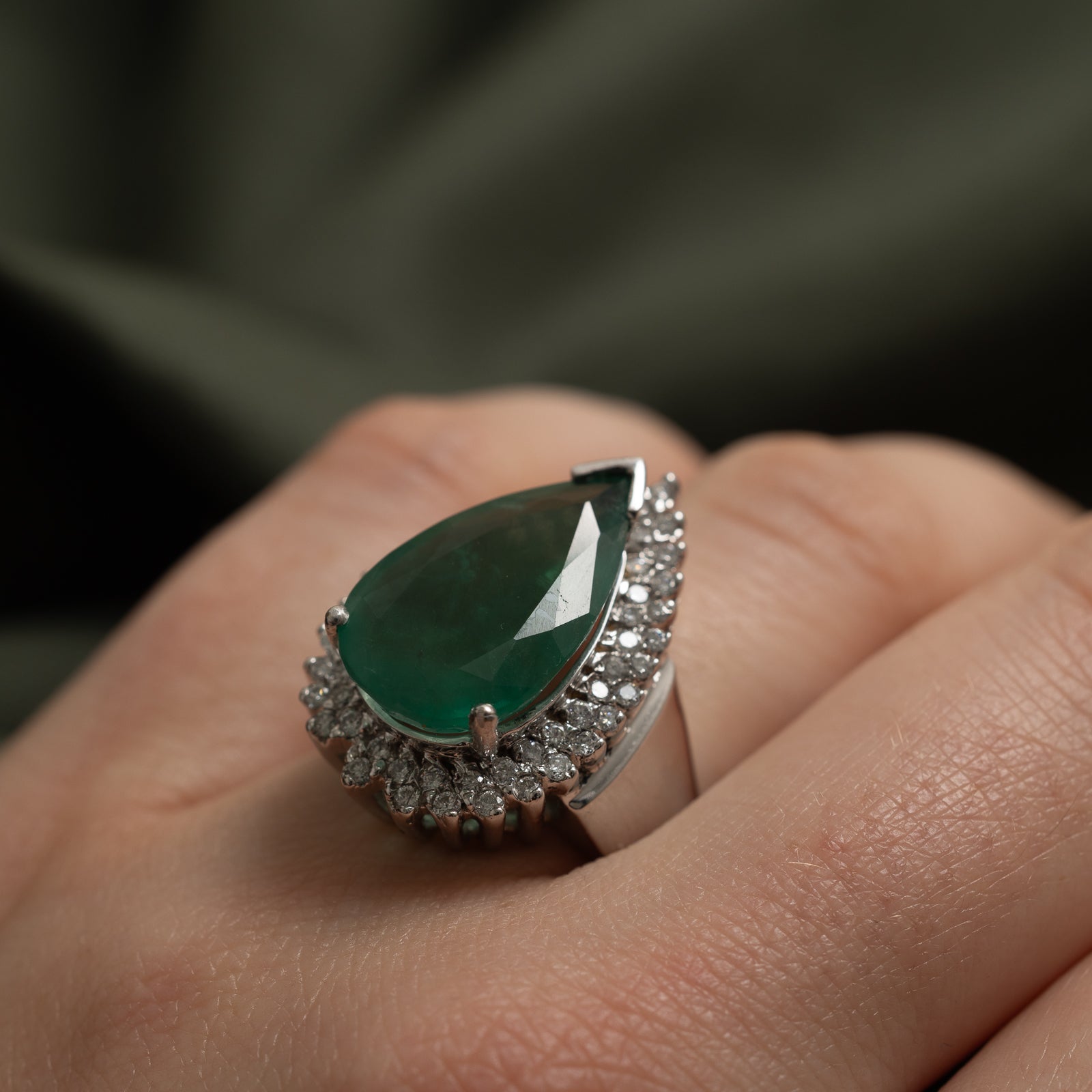 Pear Cut Emerald & Diamond Cocktail Ring | 5.43ct, 0.71ctw | SZ 6.5