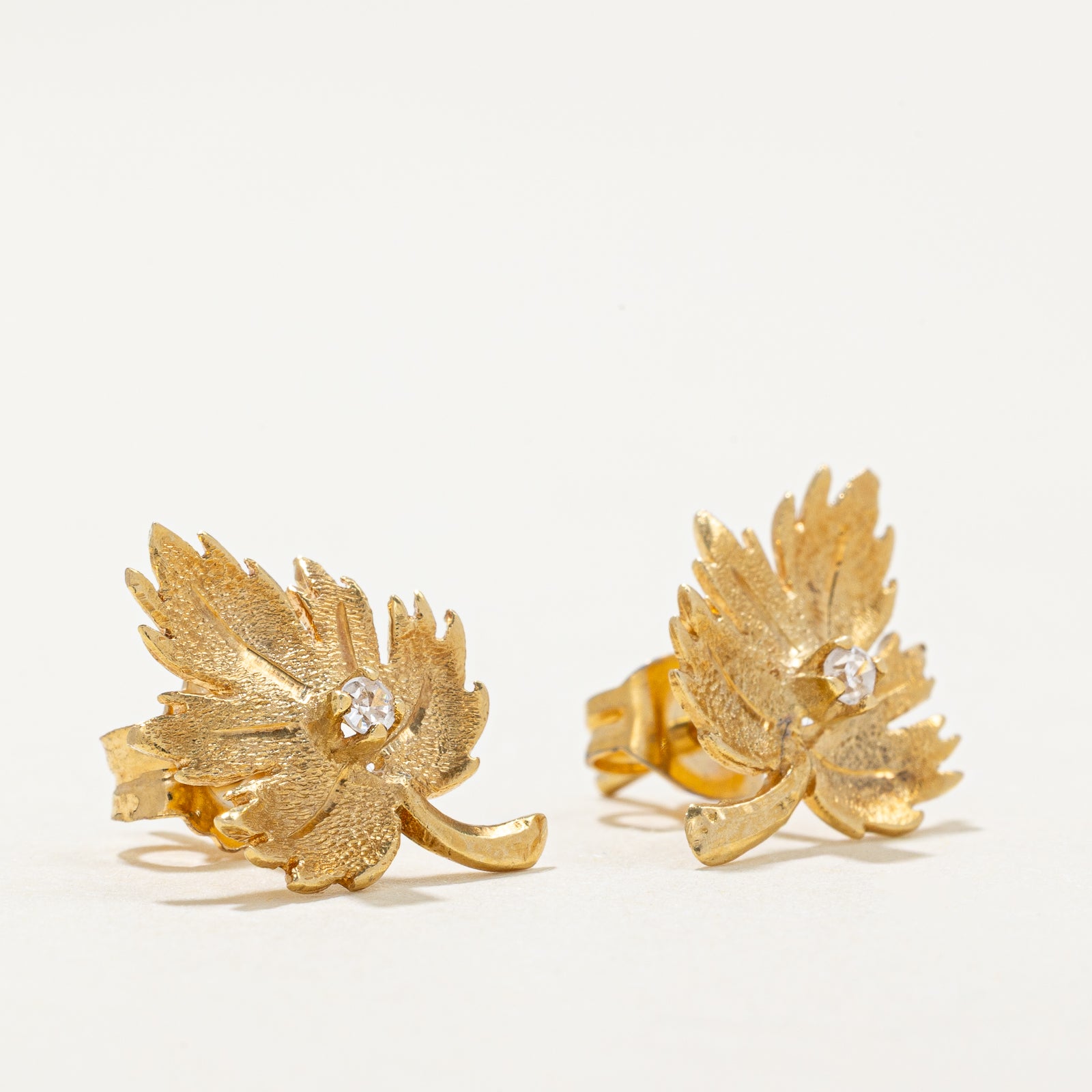 Leaf Diamond Stud Earrings | 0.03ctw