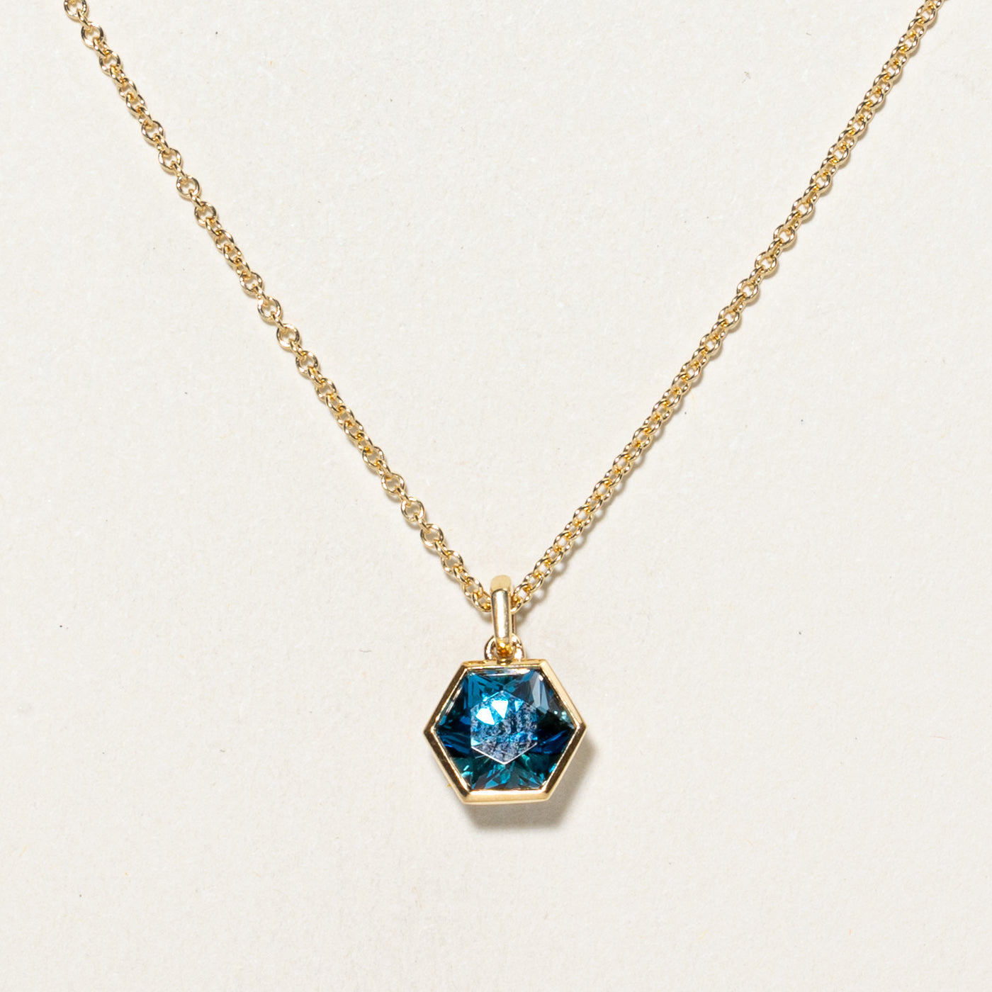 'Birks' Hexagon Blue Topaz Pendant Necklace | 1.50ct | 18"