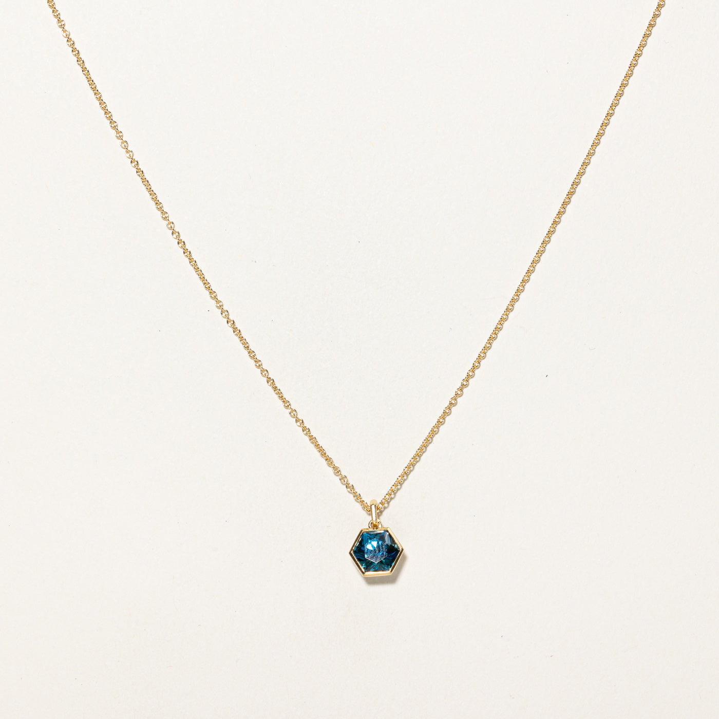 'Birks' Hexagon Blue Topaz Pendant Necklace | 1.50ct | 18"