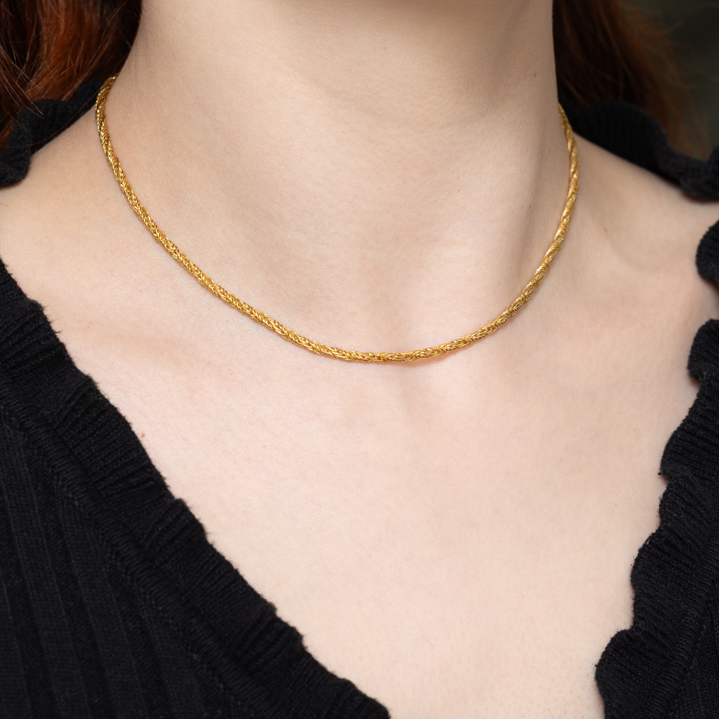 'Cavelti' 18K Yellow Gold Twisted Wheat Chain | 15"