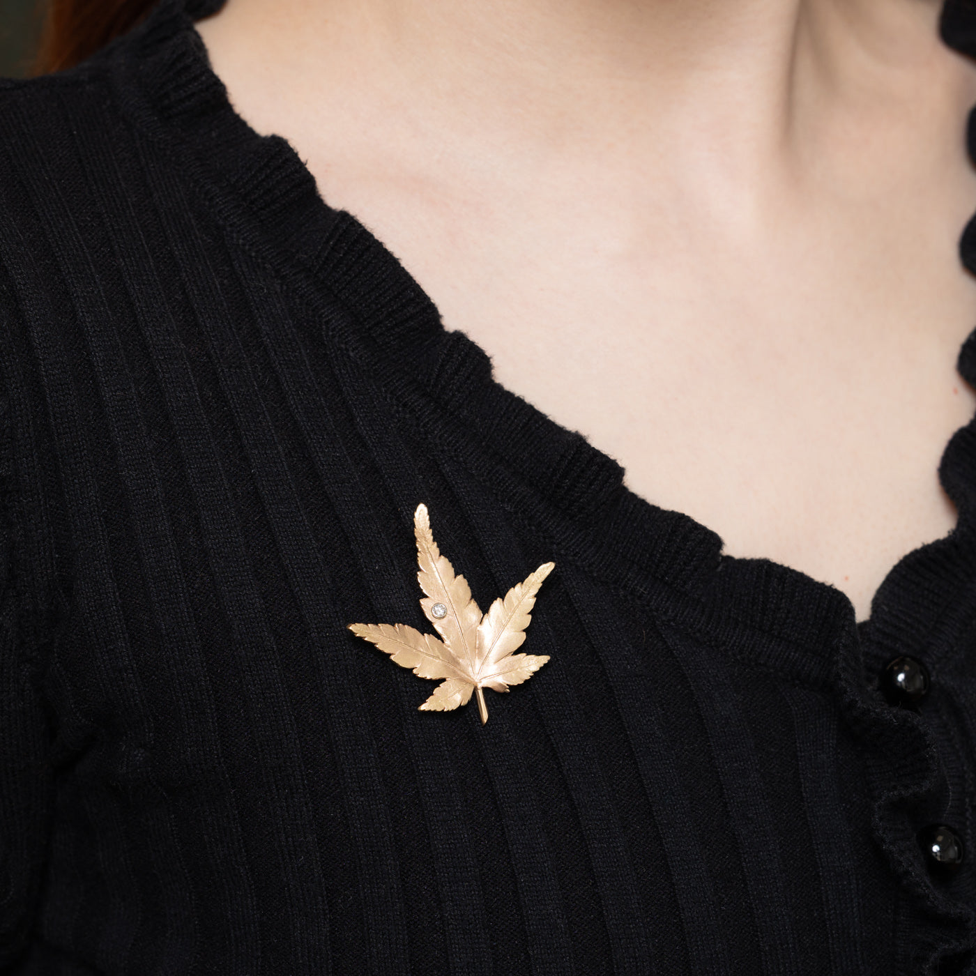 'A. Jensen' 1995 Diamond Maple Leaf Brooch | 0.04ct