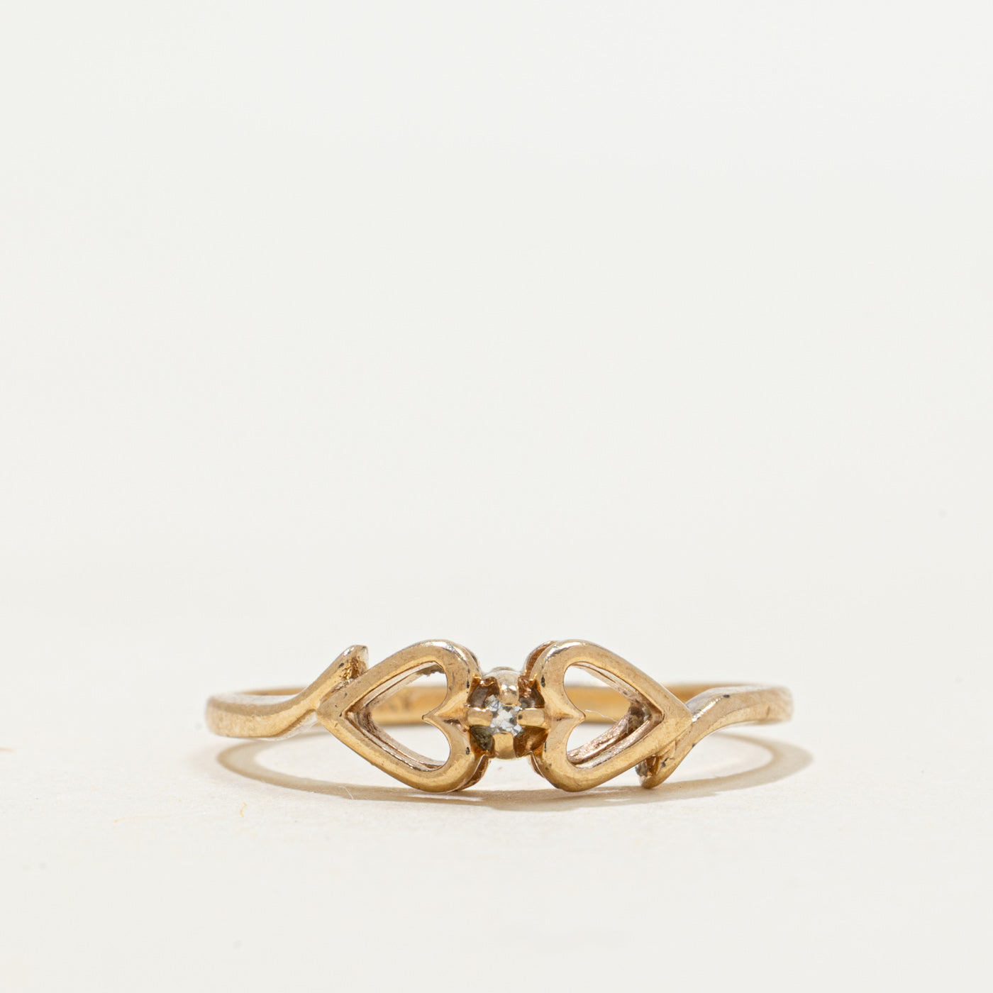 Bague double cœur ouvert en diamant | 0,001 ct | Taille 6