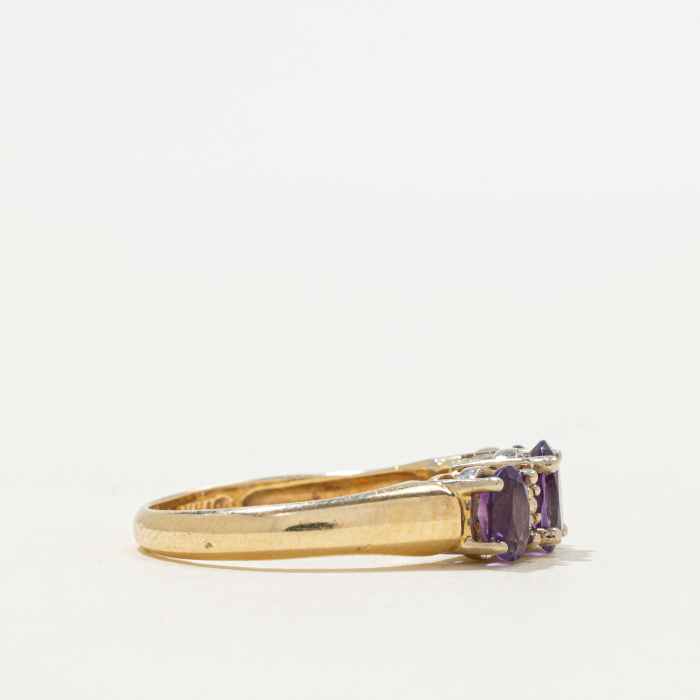 'Birks' Three Stone Amethyst & Diamond Ring | 0.83ctw, 0.02ctw | SZ 6.25