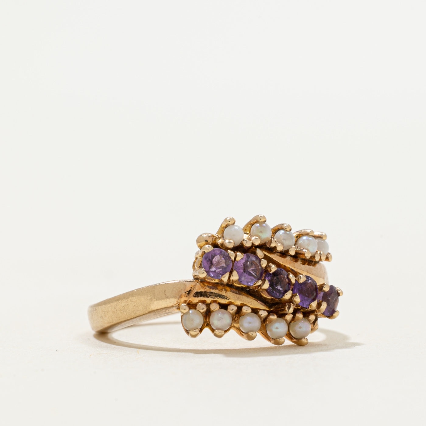 'Birks' Amethyst & Seed Pearl Waterfall Cocktail Ring | 0.30ctw | SZ 6.75