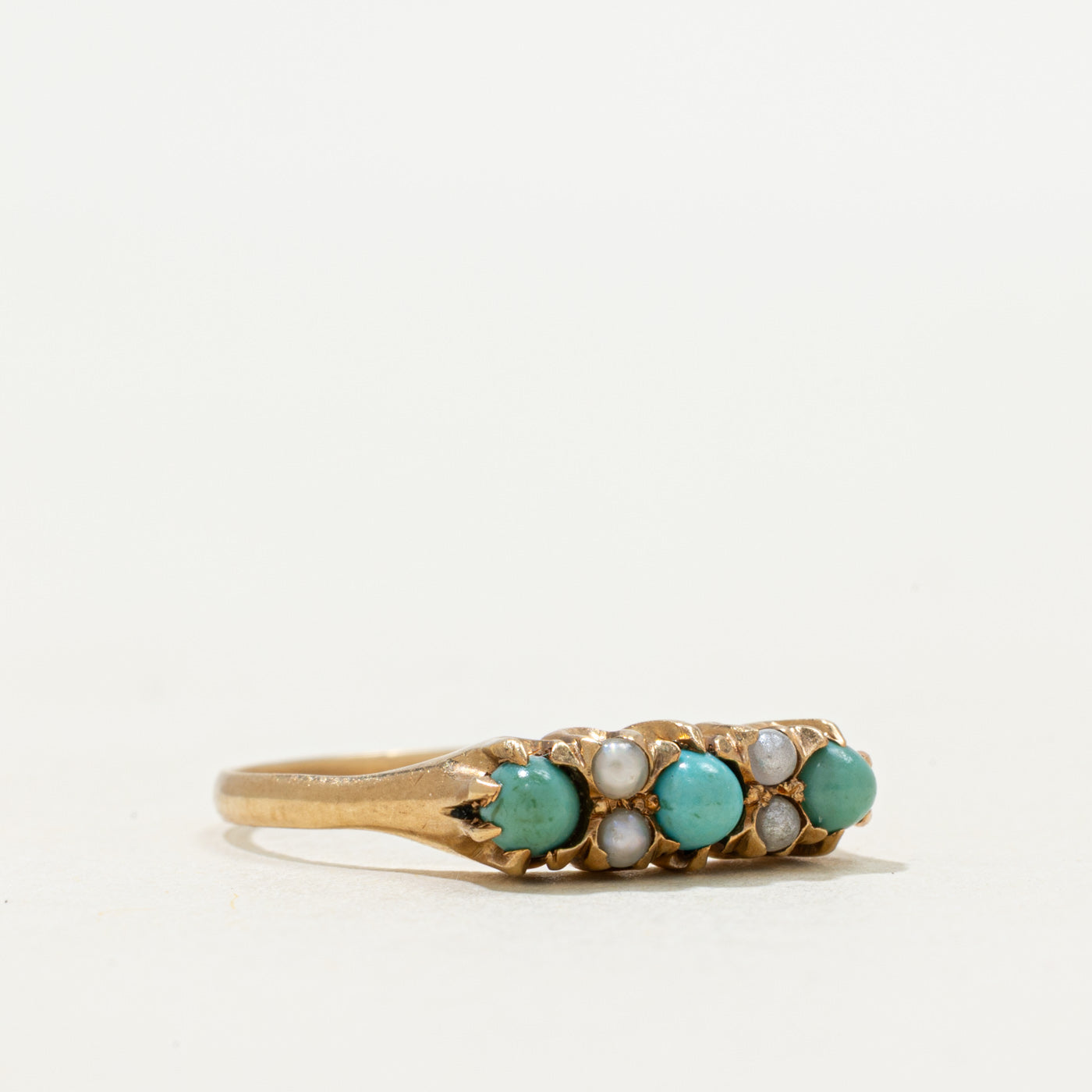 Bague « Birks » en turquoise et perles fines | 0,30 ct | Taille 7