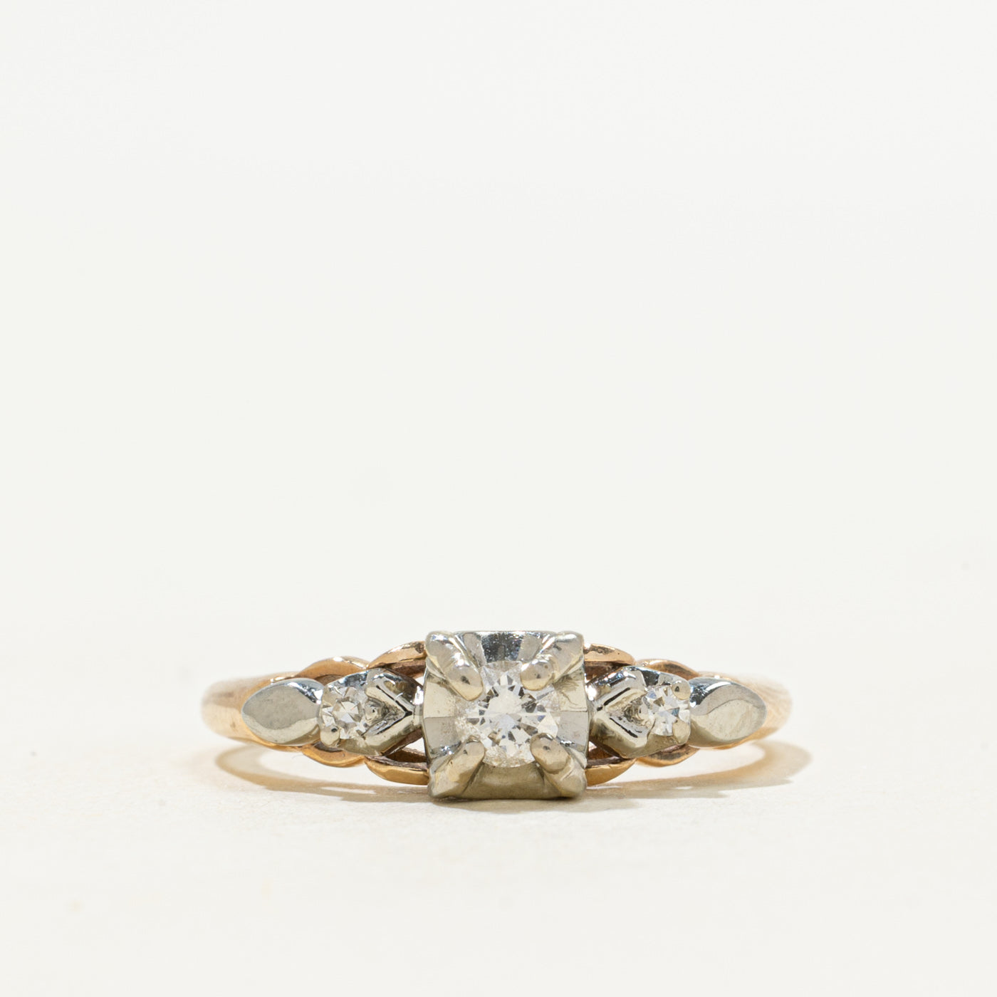Vintage Two-Tone Gold Diamond Thin Ring | 0.16ctw | SZ 5.75