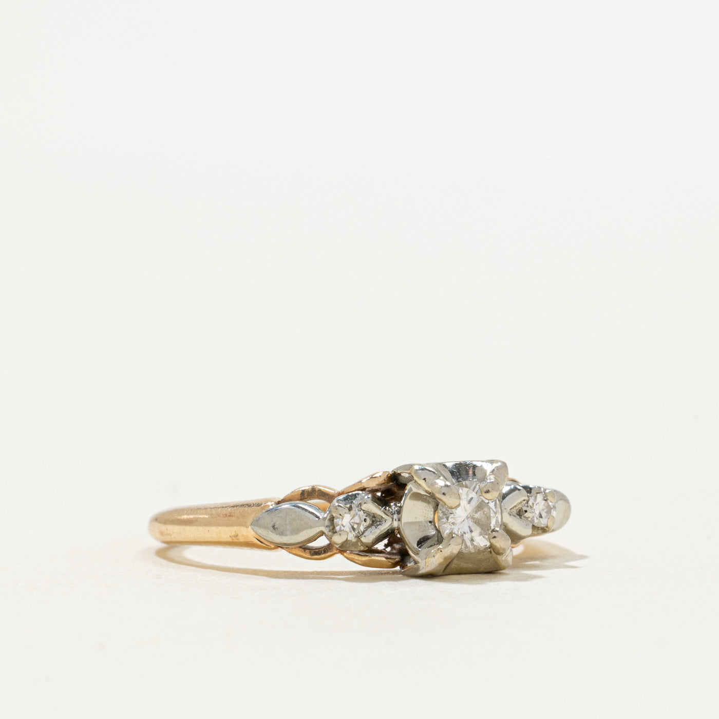 Vintage Two-Tone Gold Diamond Thin Ring | 0.16ctw | SZ 5.75