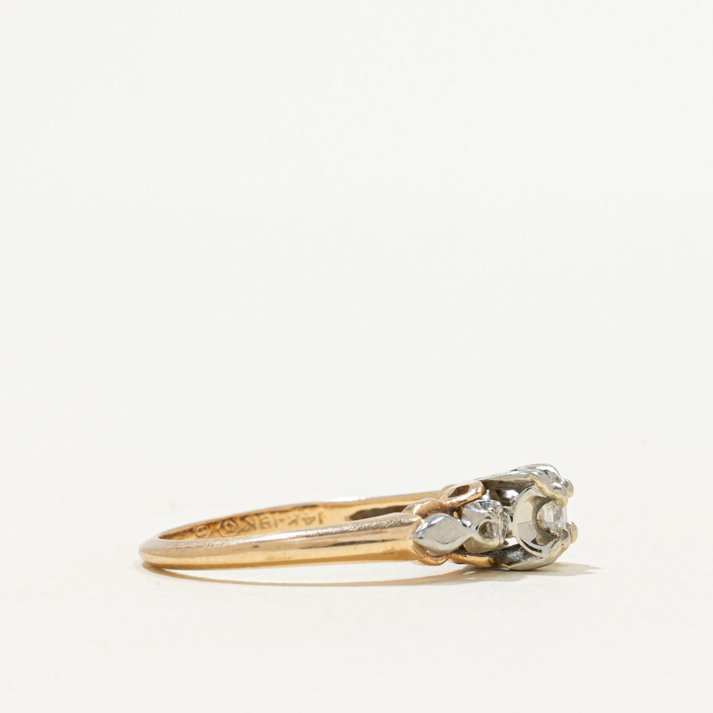 Vintage Two-Tone Gold Diamond Thin Ring | 0.16ctw | SZ 5.75