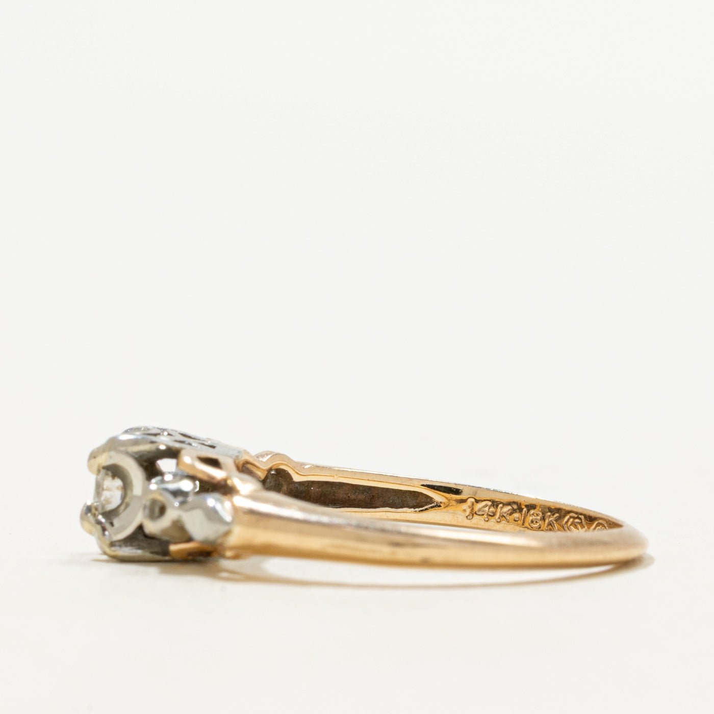 Vintage Two-Tone Gold Diamond Thin Ring | 0.16ctw | SZ 5.75