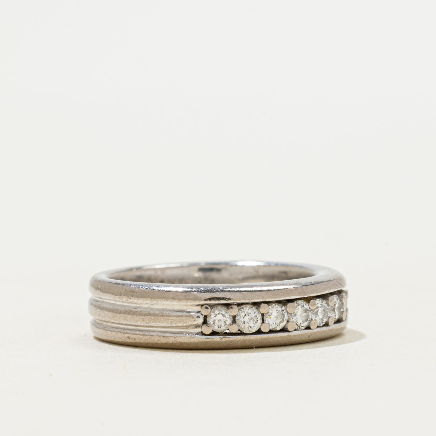 'Birks' 18k Seven Stone Diamond Grooved Band | 0.28ctw | 5.10mm | SZ 6.5