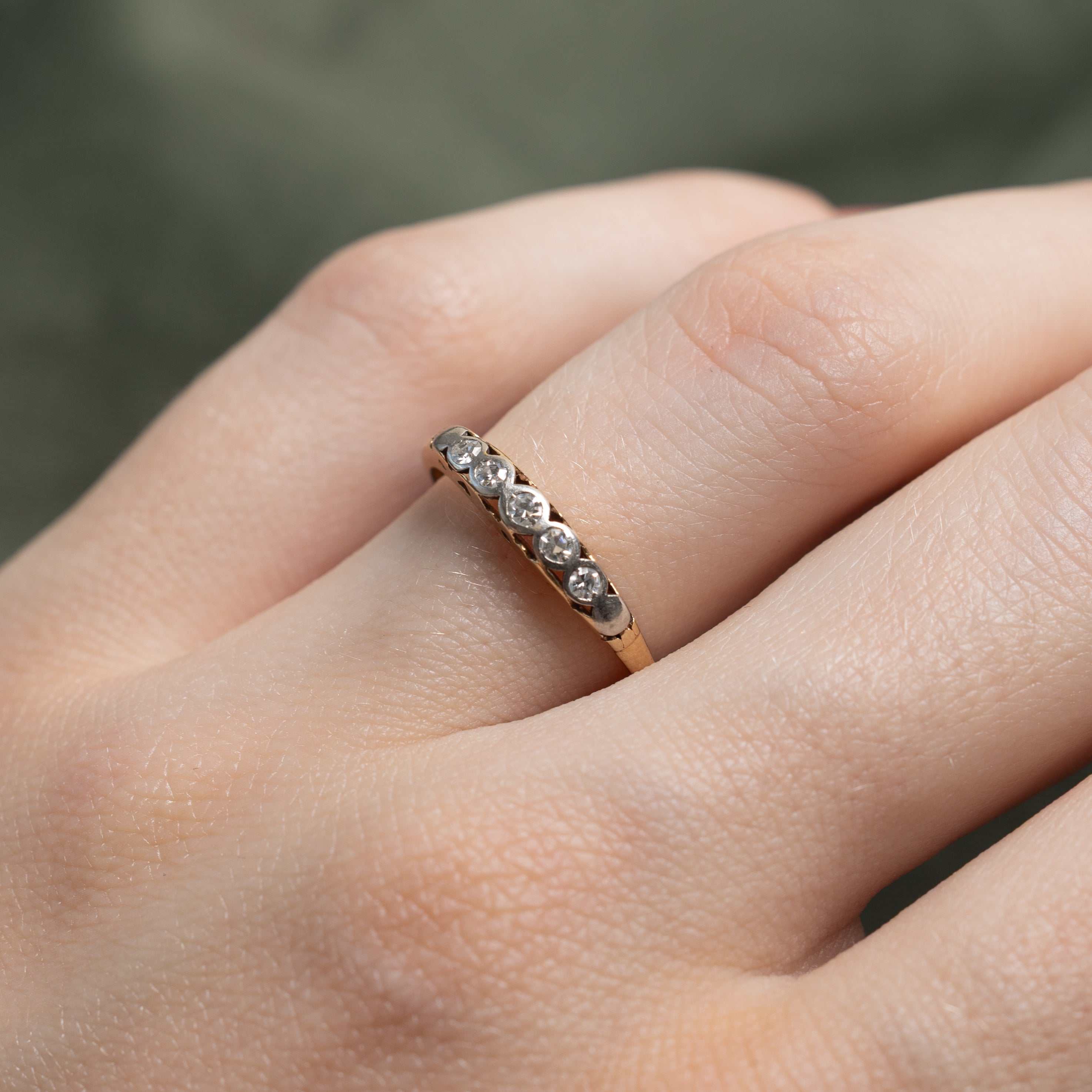 'Birks' Five Stone Bezel Set Diamond Band | 0.06ctw