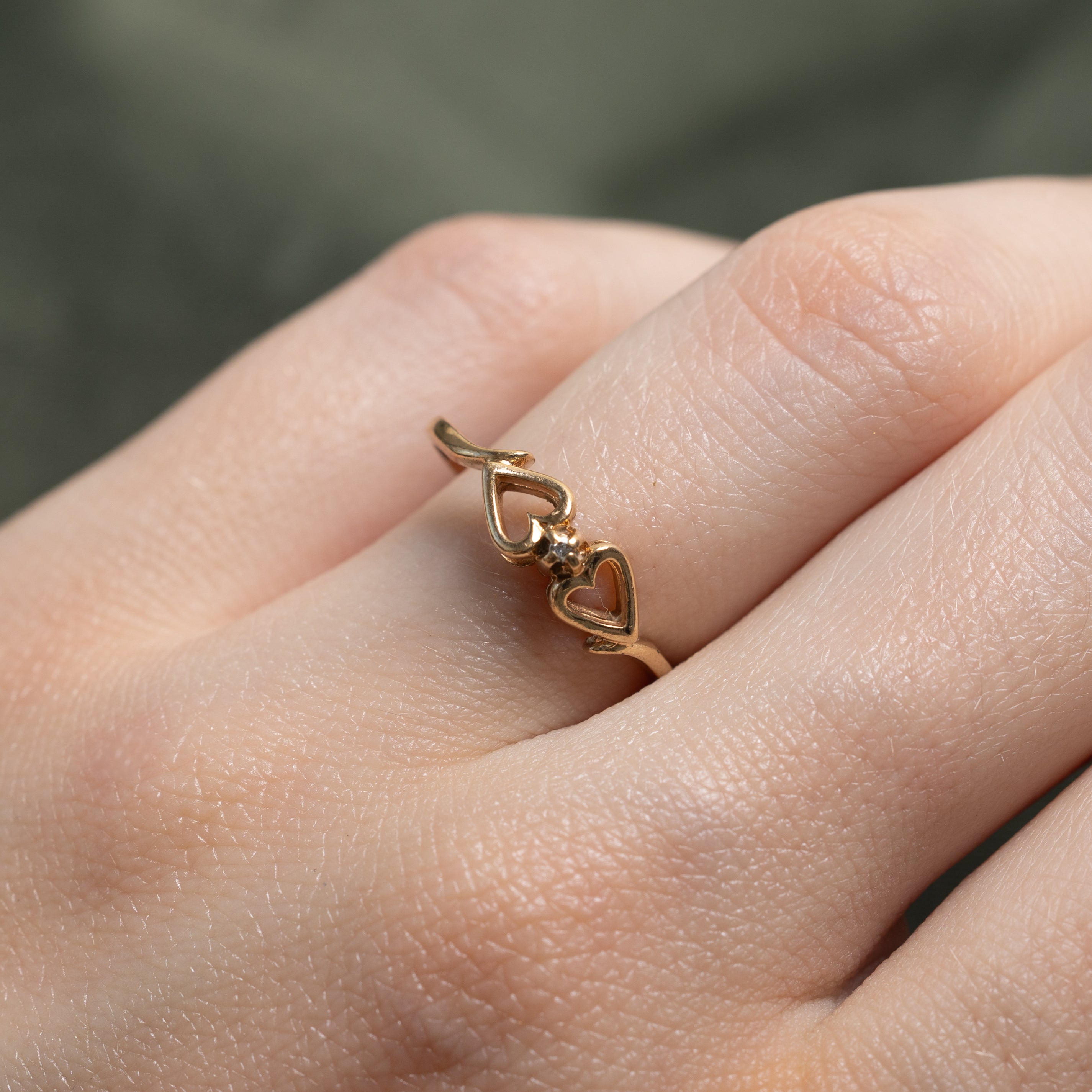 Bague double cœur ouvert en diamant | 0,001 ct | Taille 6