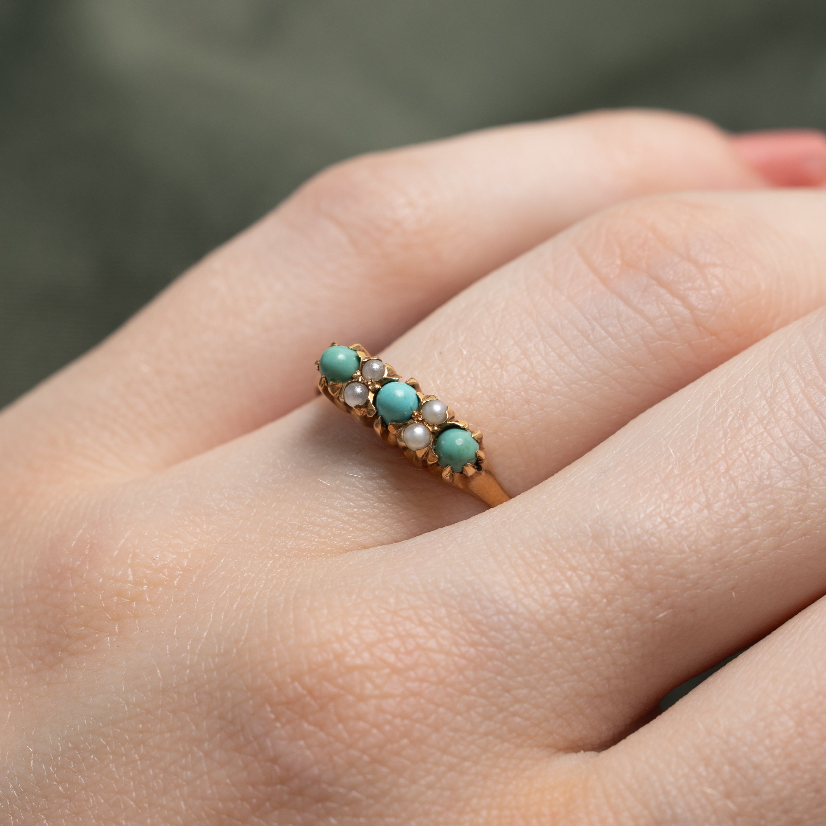 'Birks' Turquoise & Seed Pearl Ring | 0.30ctw | SZ 7