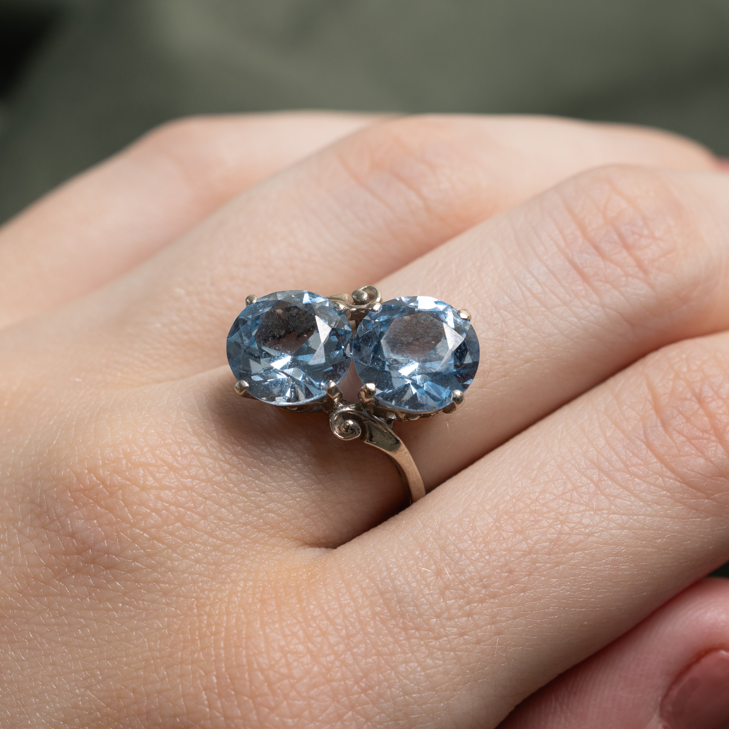 'Birks' Toi et Moi Aquamarine Cocktail Ring | 6.43ctw | SZ 6