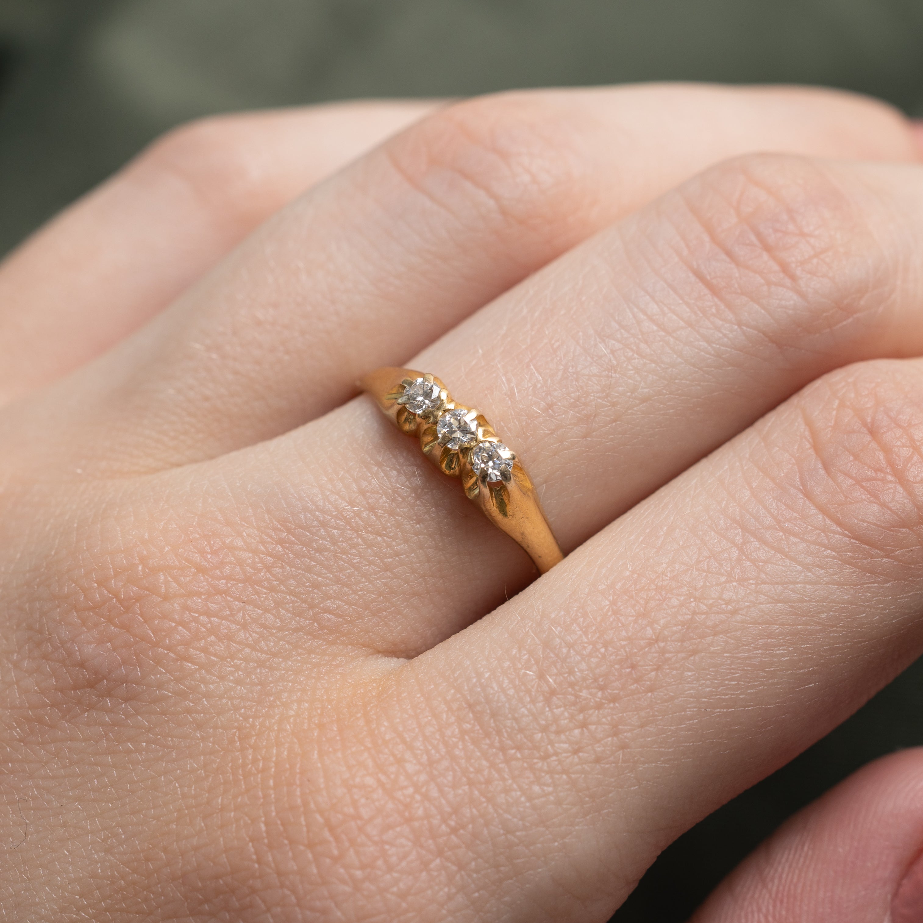 Antique 'Birks' Belcher Set Three Stone Diamond Ring | 0.20ctw | SZ 7