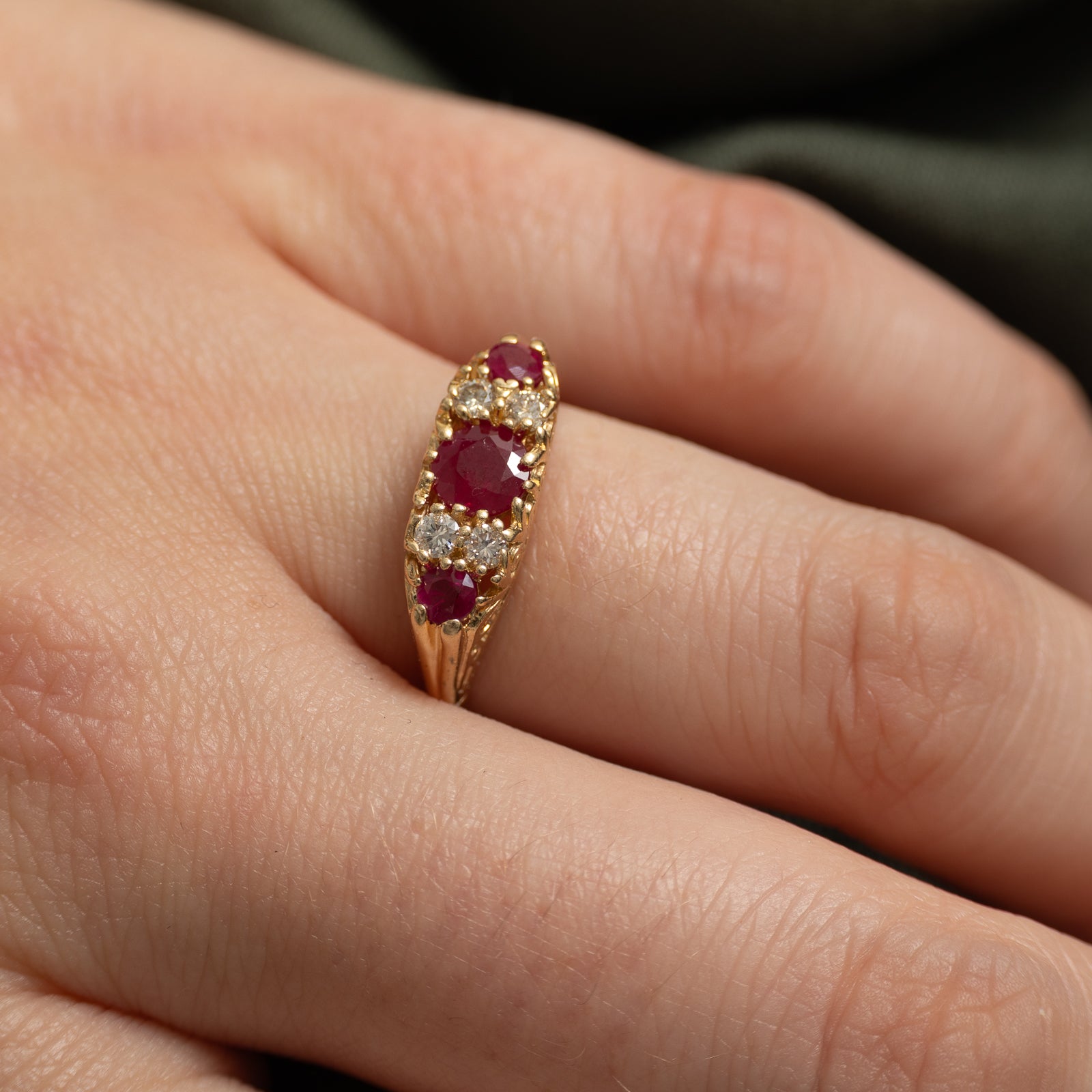 Synthetic Ruby & Diamond Cluster Ring | 0.65ctw, 0.20ctw | SZ 7