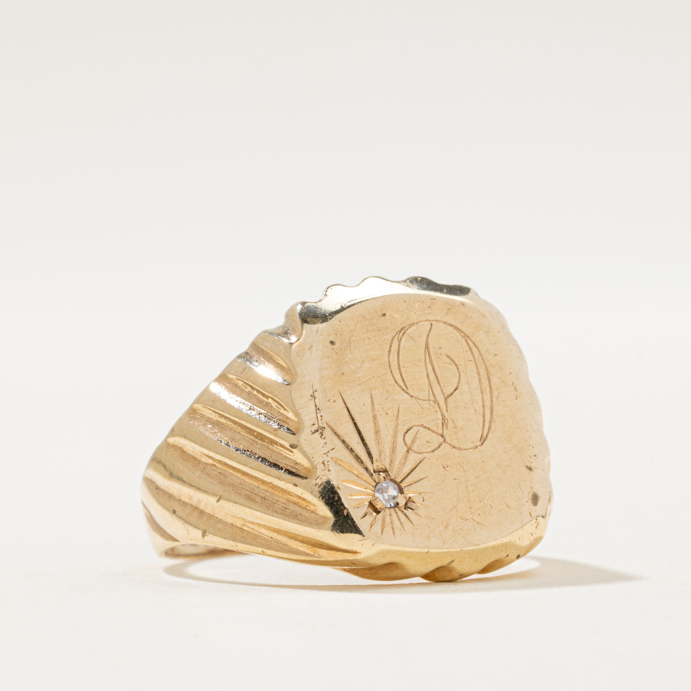 1988 Birmingham Diamond 'D' Signet Ring | 0.01ct | SZ 7.25