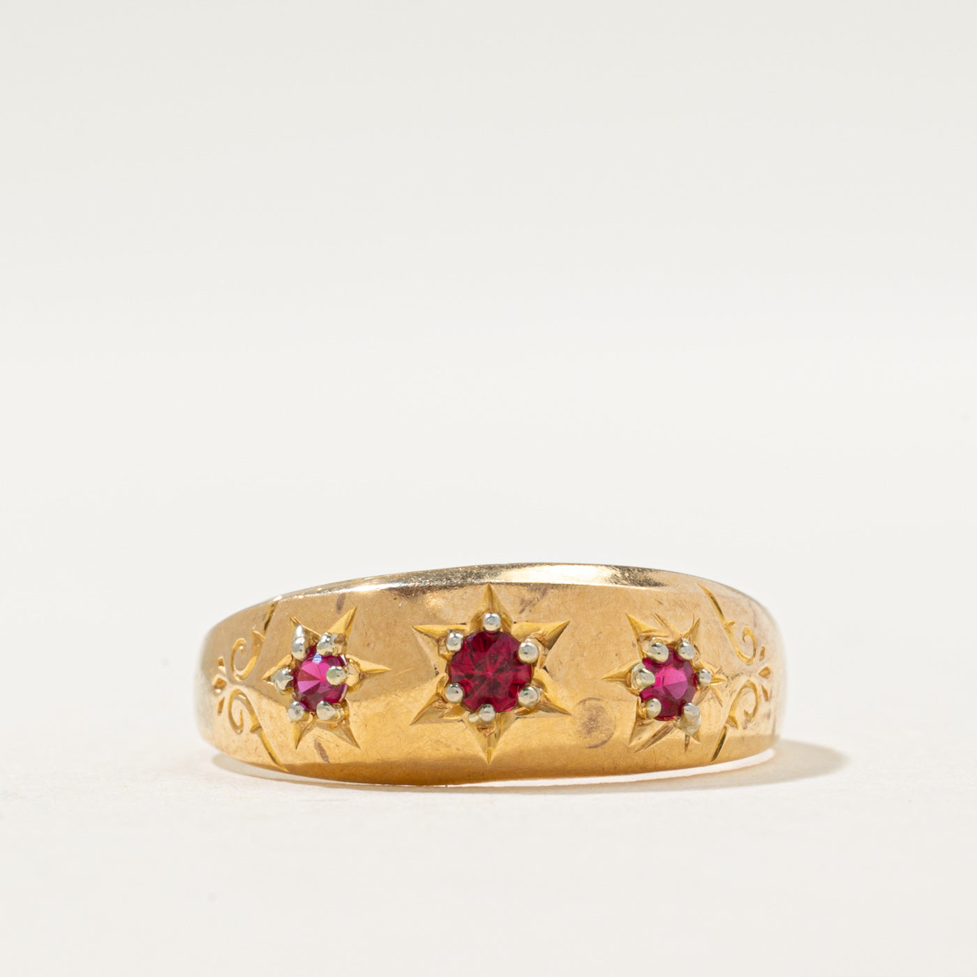1896 Victorian Chester Three Stone Ruby Ring | 0.09ctw | SZ 6.75