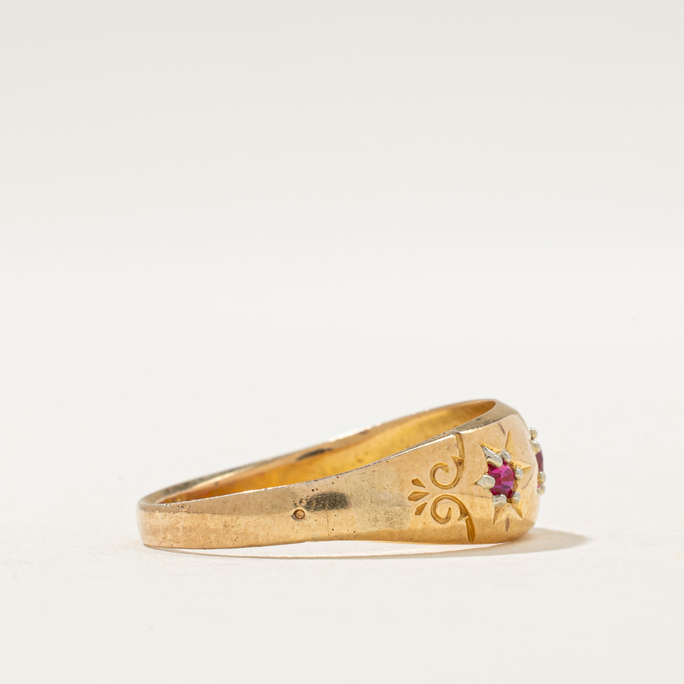 1896 Victorian Chester Three Stone Ruby Ring | 0.09ctw | SZ 6.75